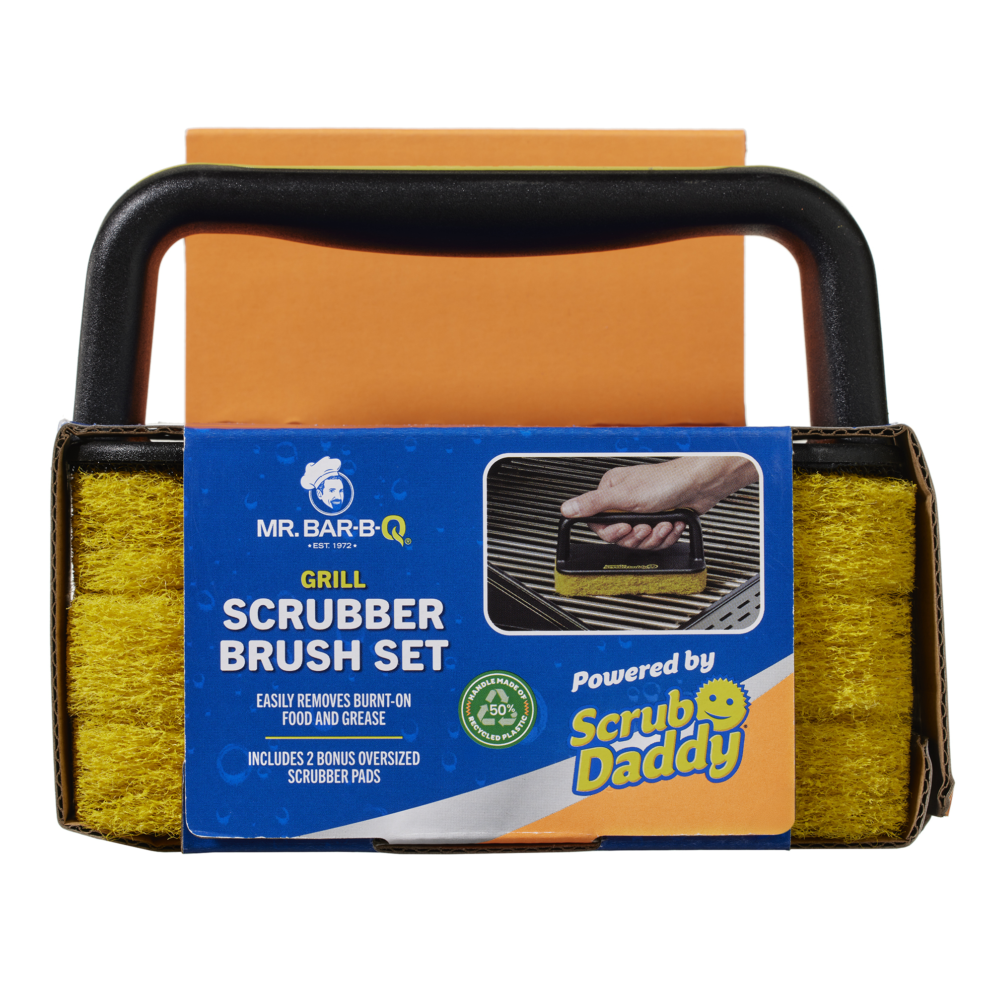 Mr. Bar-B-Q Scrub Daddy Oversized Grill Scrub Brush Set — Includes Handle and 2 Replacement Pads, Model# 60407SDZ