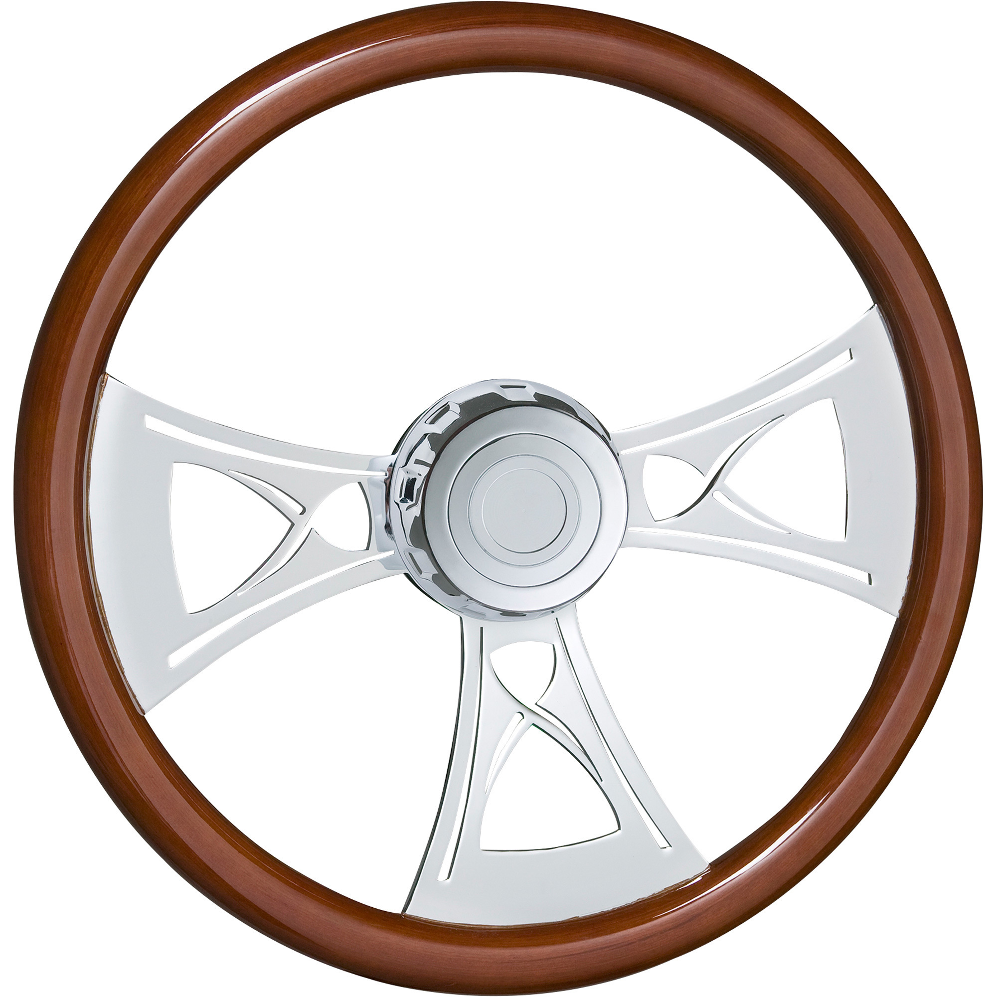 Roadmaster 18in. Steering Wheel with Boss Kit and Horn Button, Fits Freightliner Trucks, Wood Finish with UV Protected Chrome Spokes, Model# 29510-CROSS
