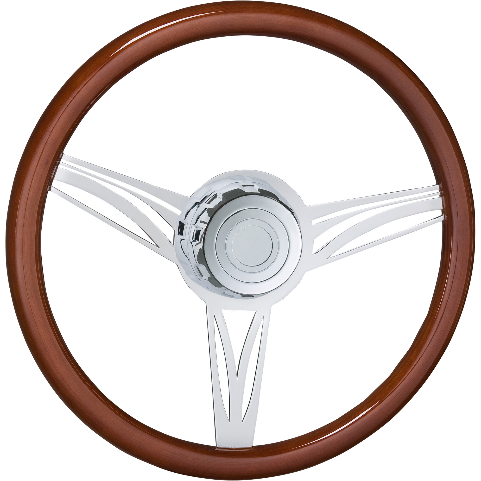 Roadmaster 18in. Steering Wheel with Boss Kit and Horn Button, Fits International Trucks, Wood Finish with UV Protected Chrome Spokes, Model# 29515-CLASSIC
