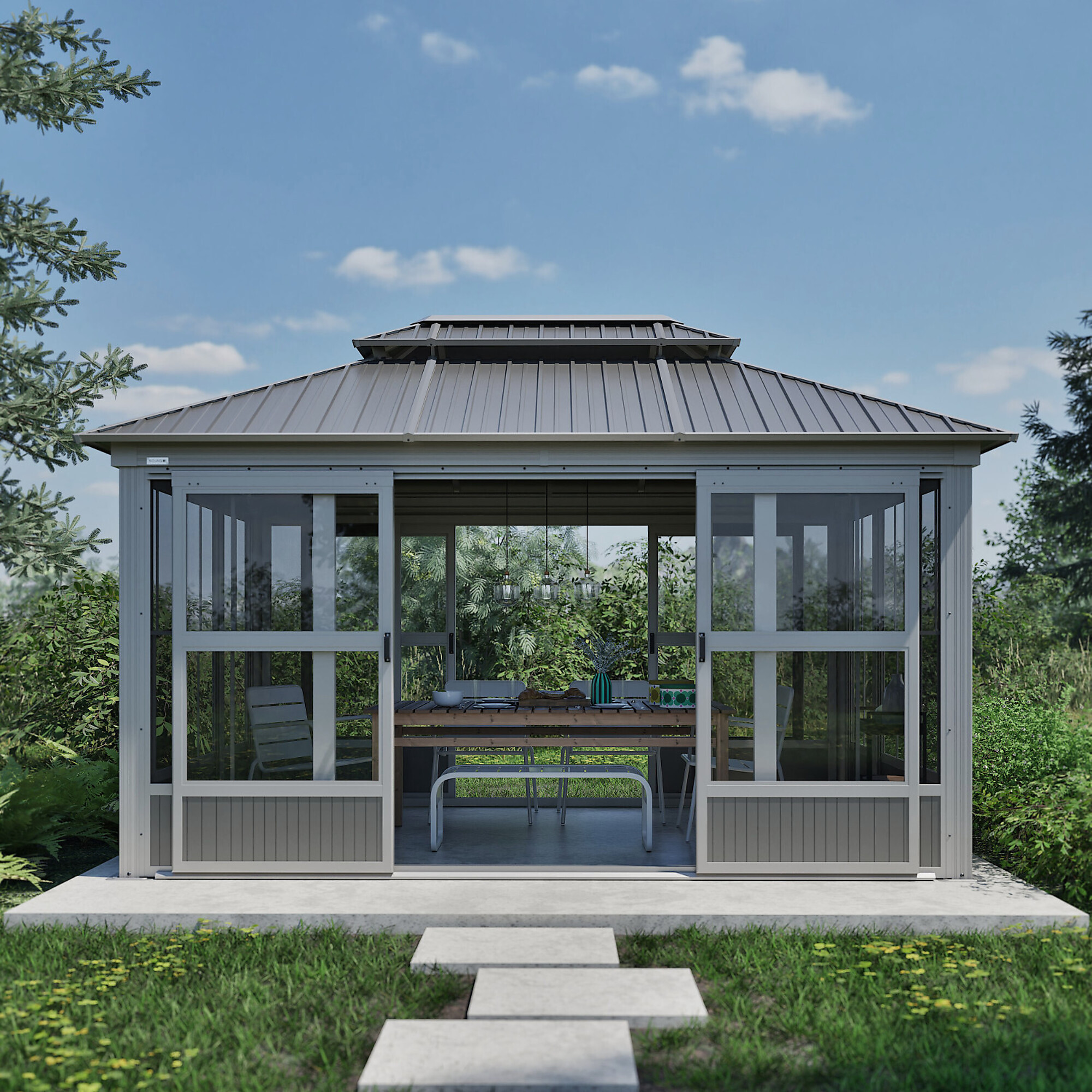 Sojag Olan Solarium — 10ft. x 14ft., Aluminum Structure, Galvanized Steel Roof, Double Sliding Doors, Model# 445-9171167