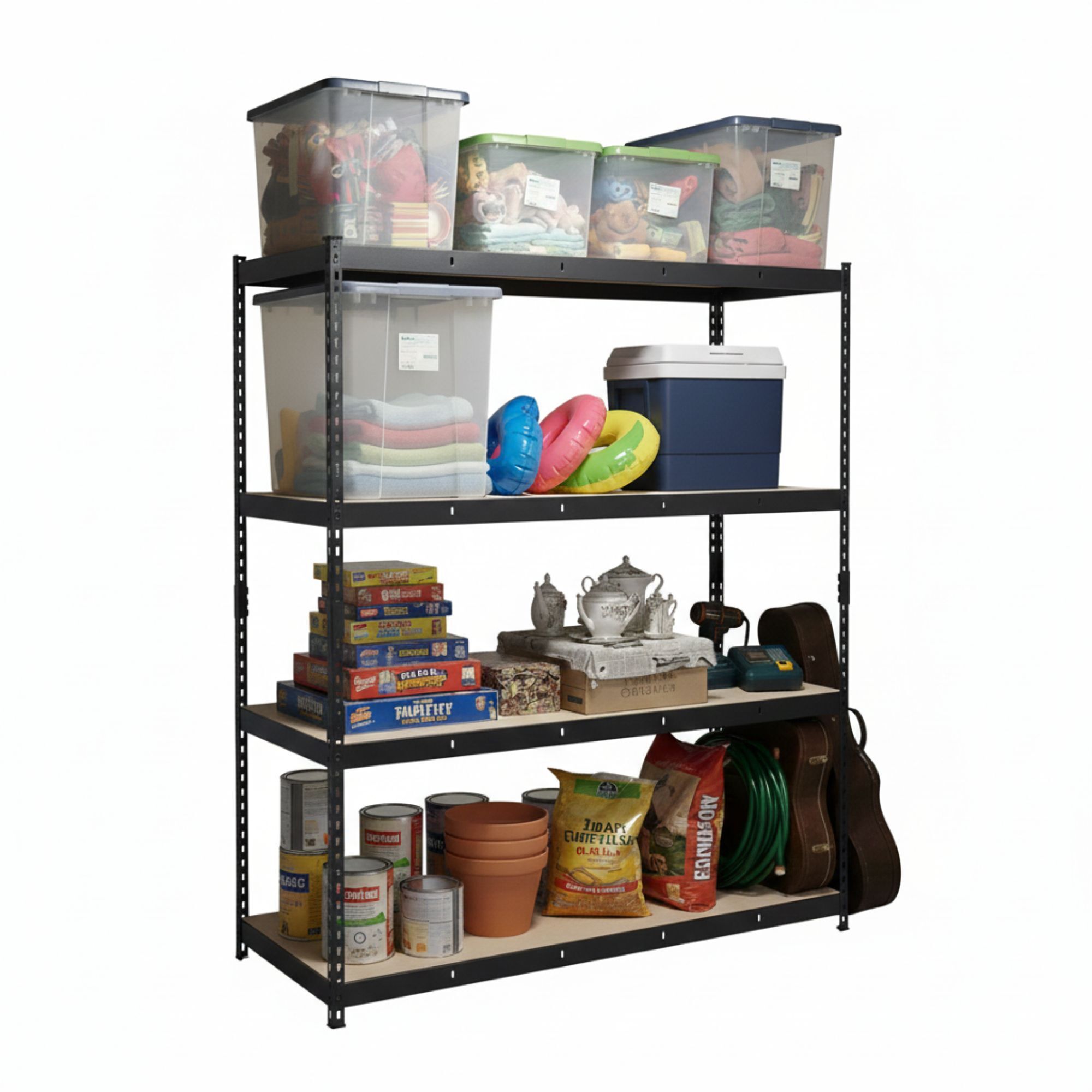 AR Shelving 4-Tier Heavy-Duty Shelving Unit — 2400-Lb. Capacity, Matte Black, Boltless Assembly, Adjustable Shelves, 72in. x 72in. x 20in., Model# TRCD18411KFUS0I
