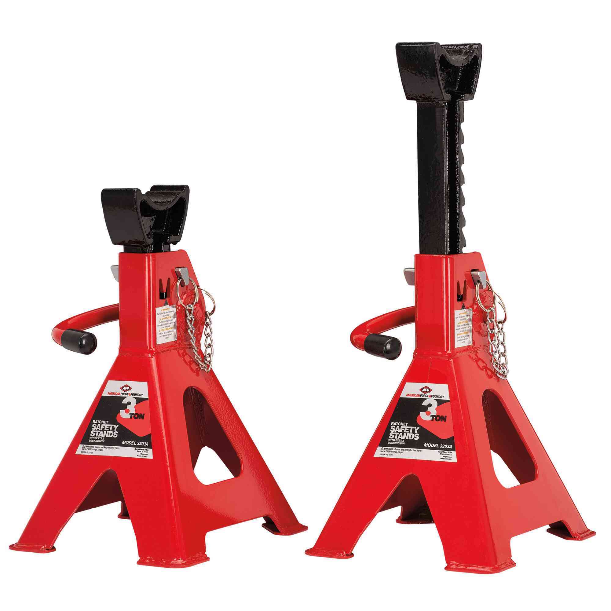 American Forge & Foundry Jack Stands — 3 Ton Capacity, Ratcheting, Double Locking, Heavy Gauge Steel, Pair, Model# 3303A