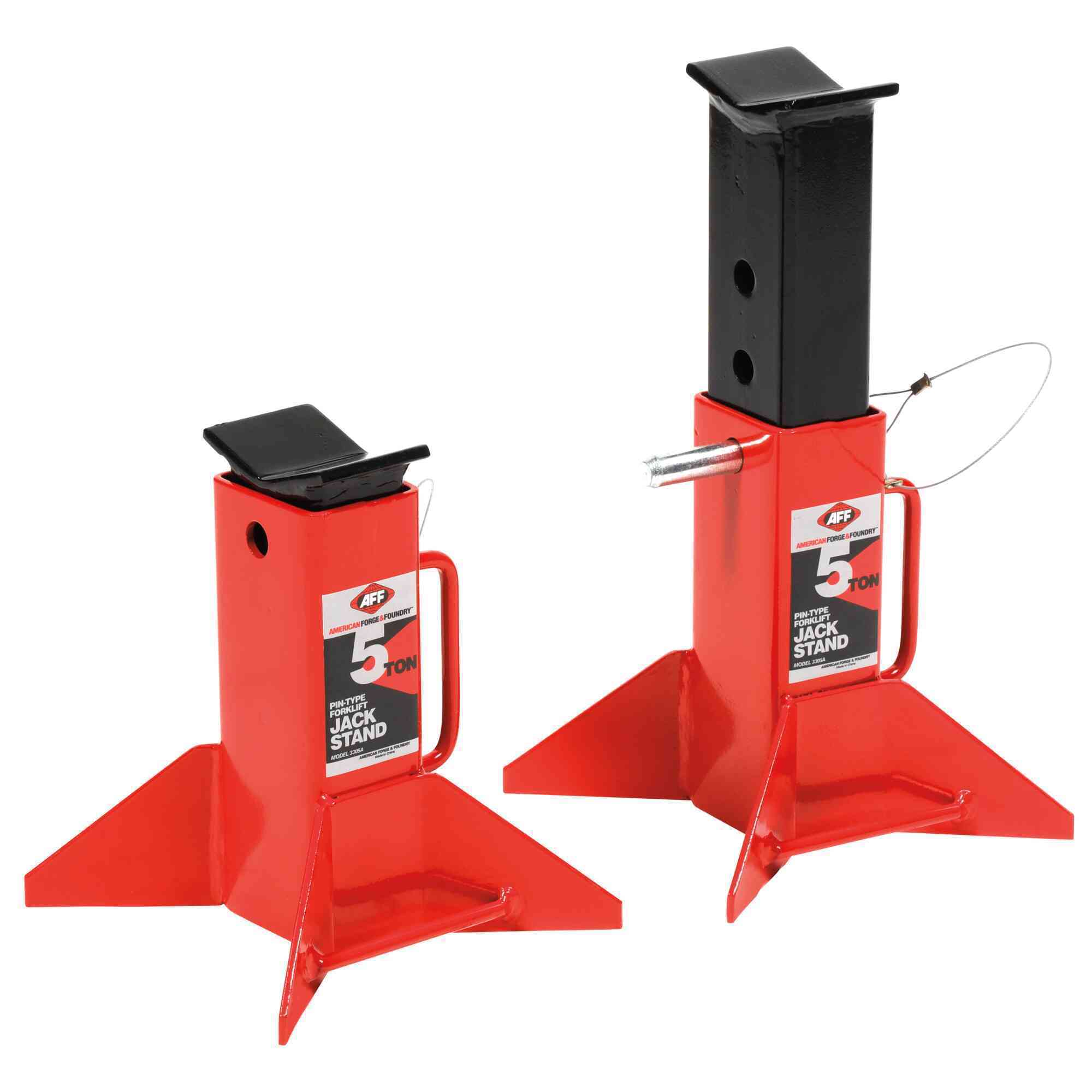 American Forge & Foundry Jack Stands — 5 Ton Capacity, Pin Style, Heavy Gauge Steel, Pair, Model# 3305A