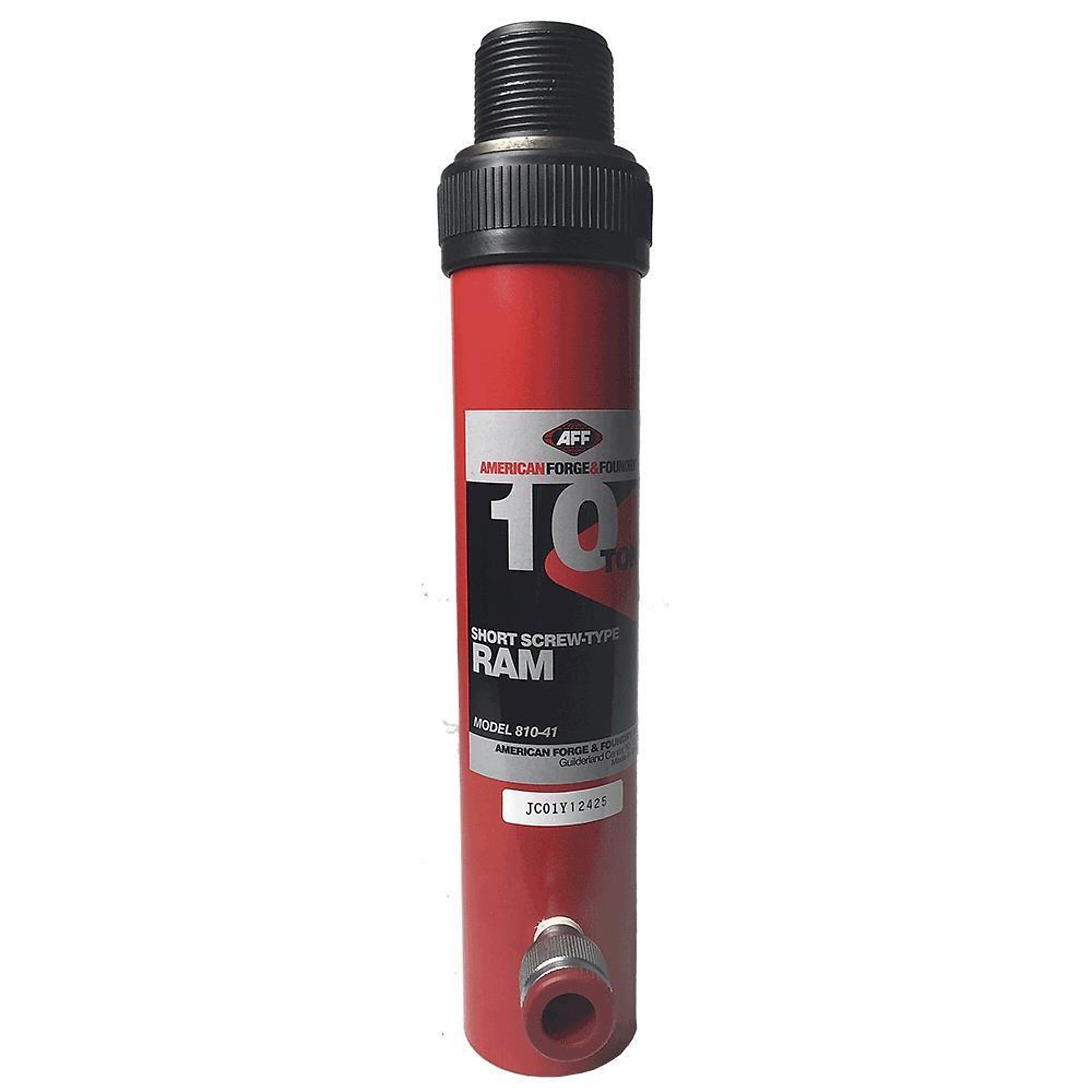 American Forge & Foundry Hydraulic Ram — 10-Ton Capacity, Threaded, Internal Return Spring, 15in. Compressed Length, 21in. Extended Length, 6in. Stroke, 1/4in. NPTF Coupler, Model# 810-41