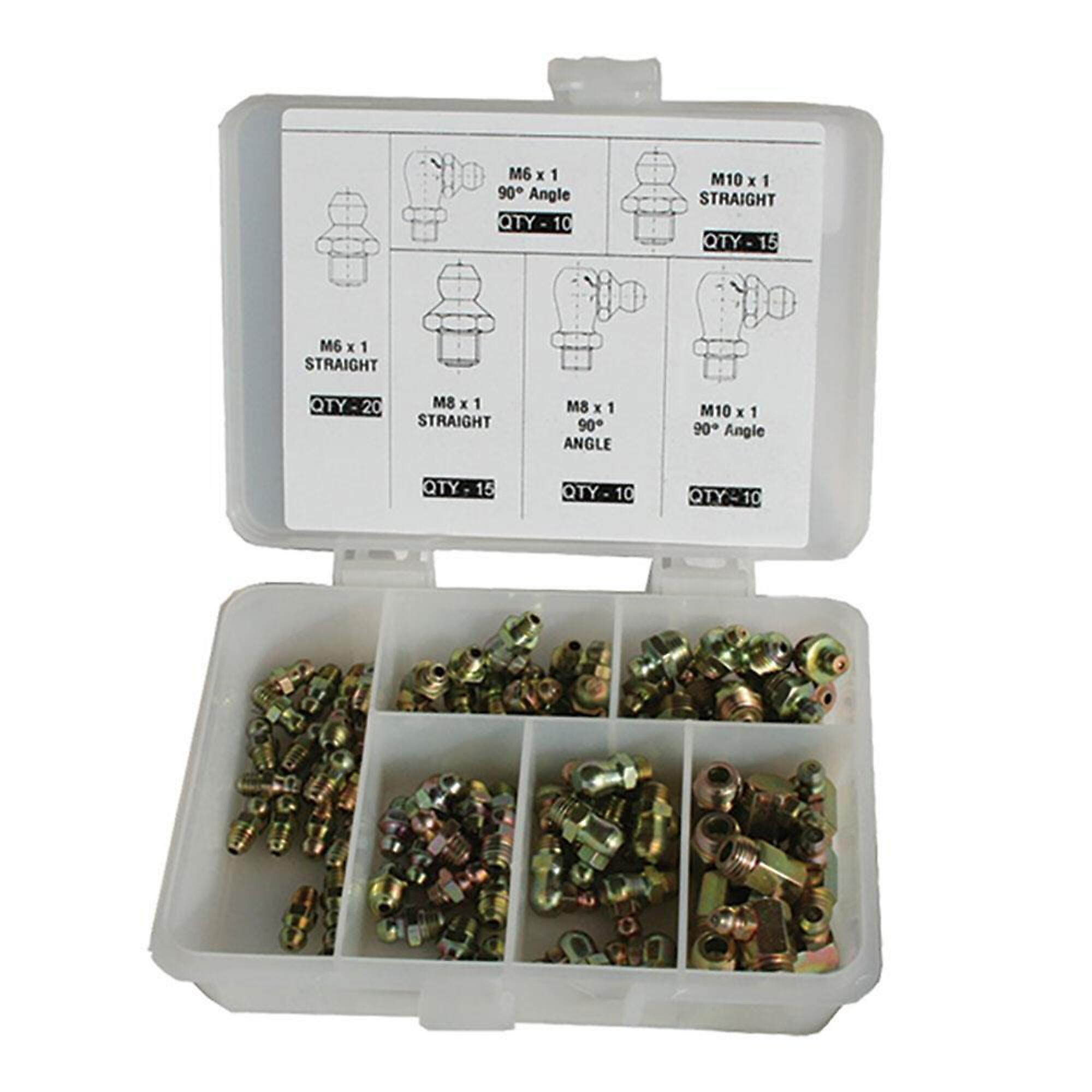 American Forge & Foundry Grease Fitting Kit — Metric, 80 Pcs, Plastic Case, Model# 8104