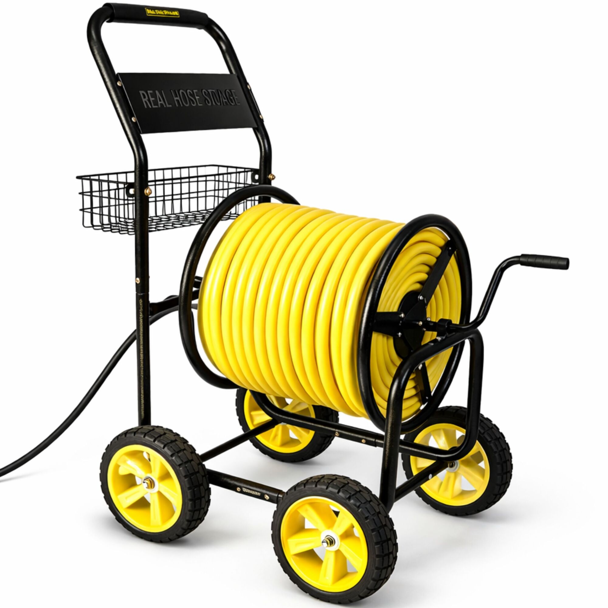 Real Hose Storage Industrial Hose Wagon — 400ft. Capacity, Powder-Coated Steel, No-Flat Wheels, Model# HW4-IND-1E