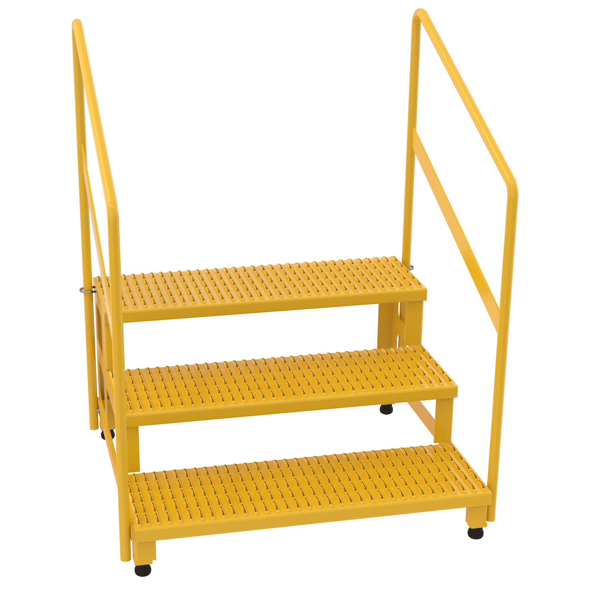Vestil Steel Adjustable Step Stand — 36in. Wide, 3-Step, Handrails, 500-Lb. Capacity, Yellow, Model# ASP-36-3-HR