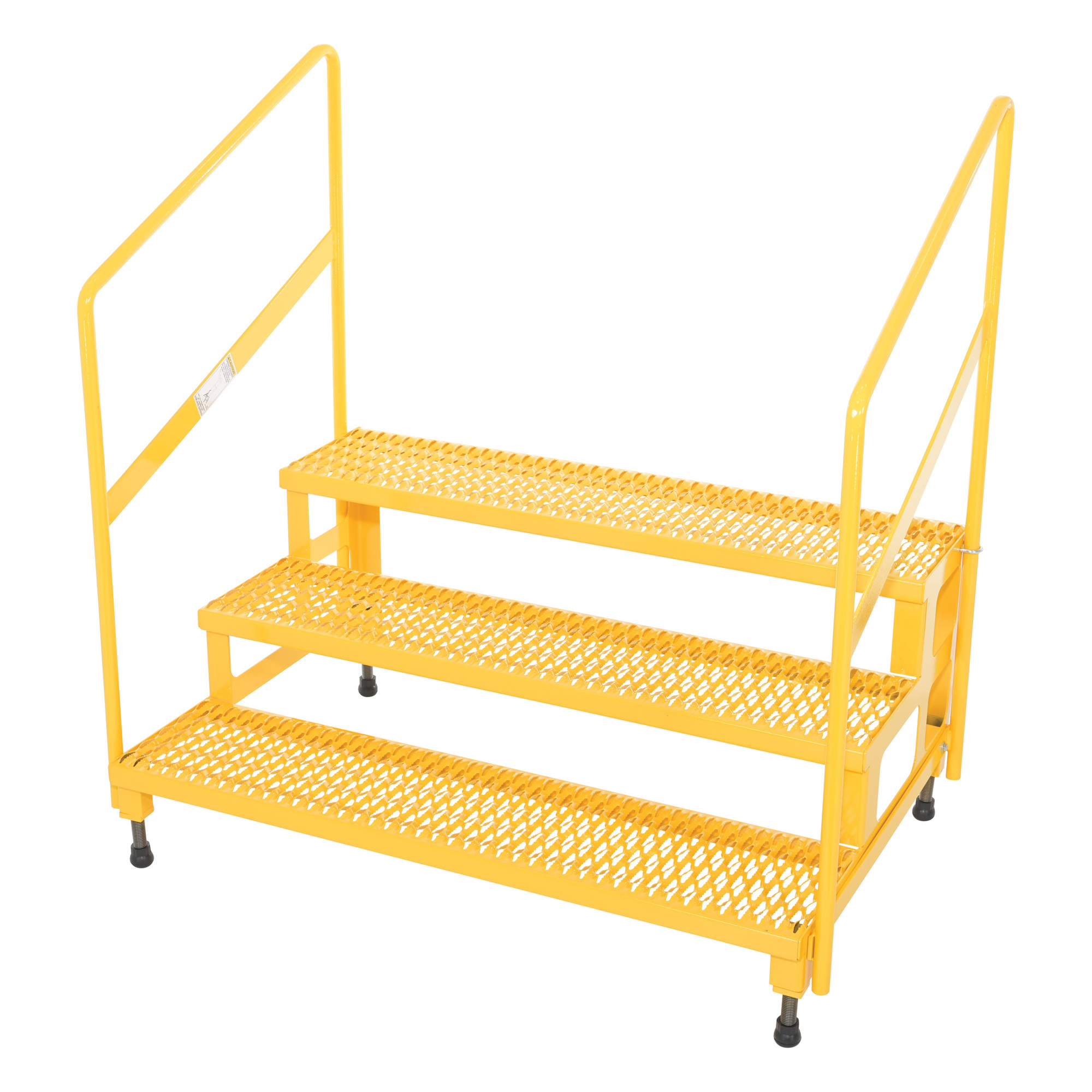 Vestil Steel Adjustable Step Stand — 48in. Wide, 3-Step, Handrails, 500-Lb. Capacity, Yellow, Model# ASP-48-3-HR