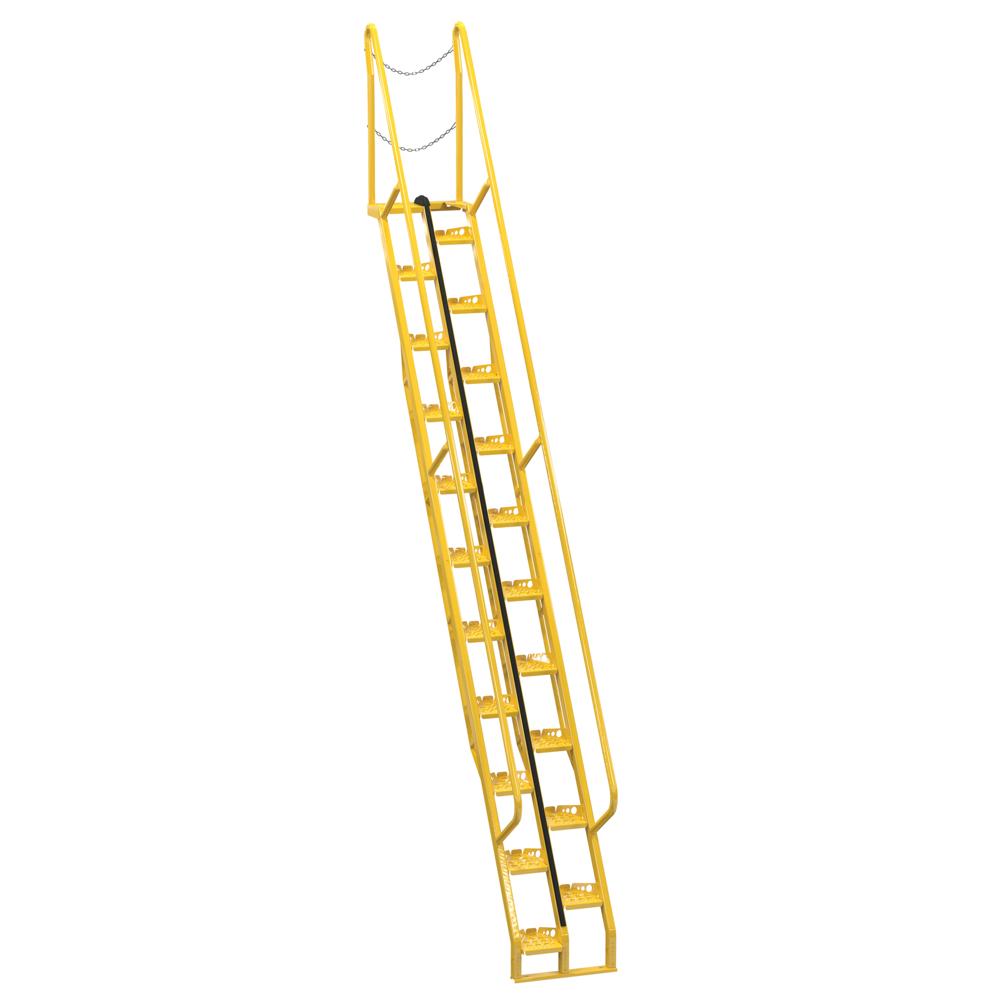 Vestil Steel Alternate Tread Stair — 56 Degrees, 114-1/8in. x 23-1/2in. x 198-5/8in., 350-Lb. Capacity, Yellow, Model# ATS-13-56
