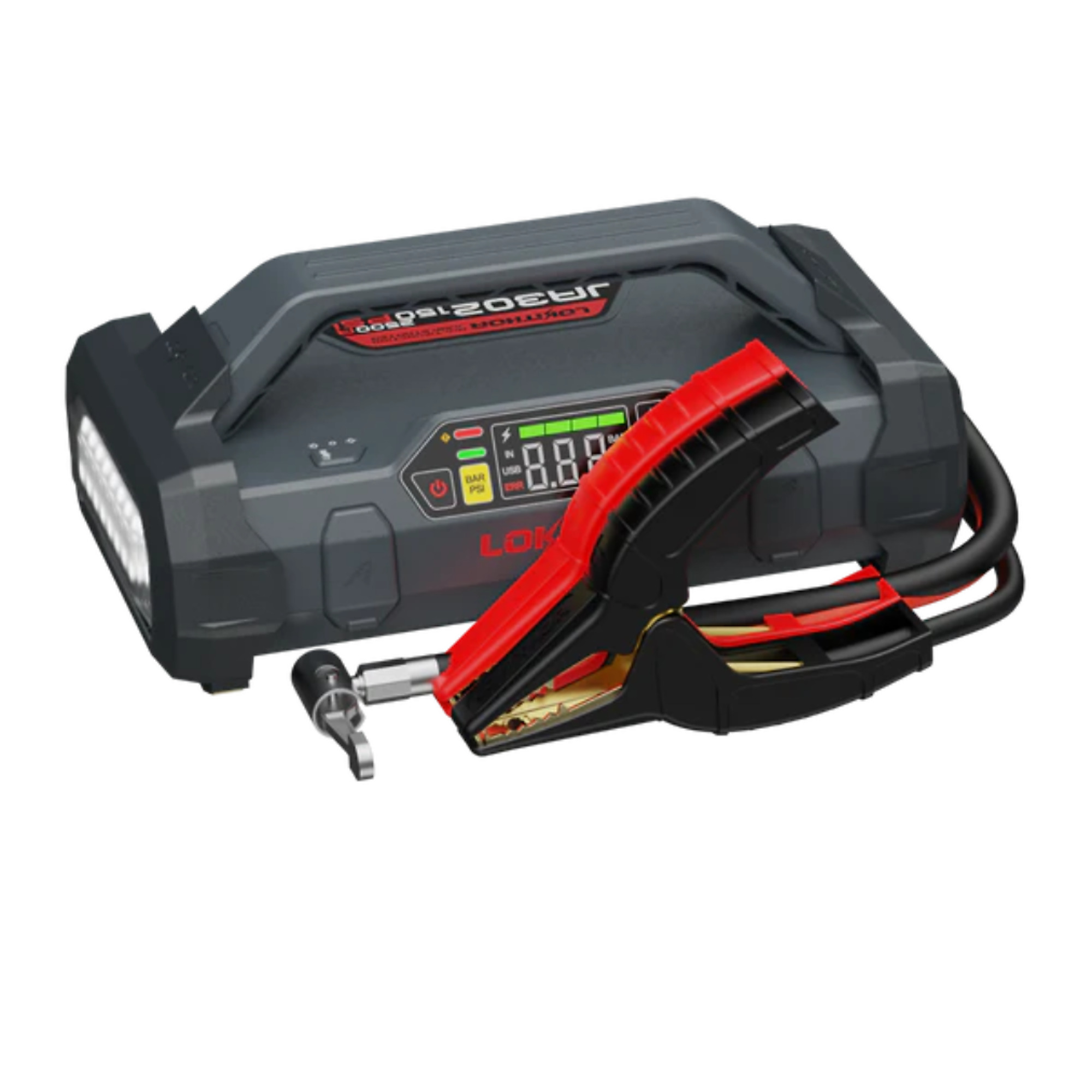 Lokithor 4-in-1 Jump Starter — 3000 Amps, Air Compressor, 74 Wh Battery Bank, 300-Lumen Flashlight, LiPO Battery, Model# J302 PRO JA302-PRO
