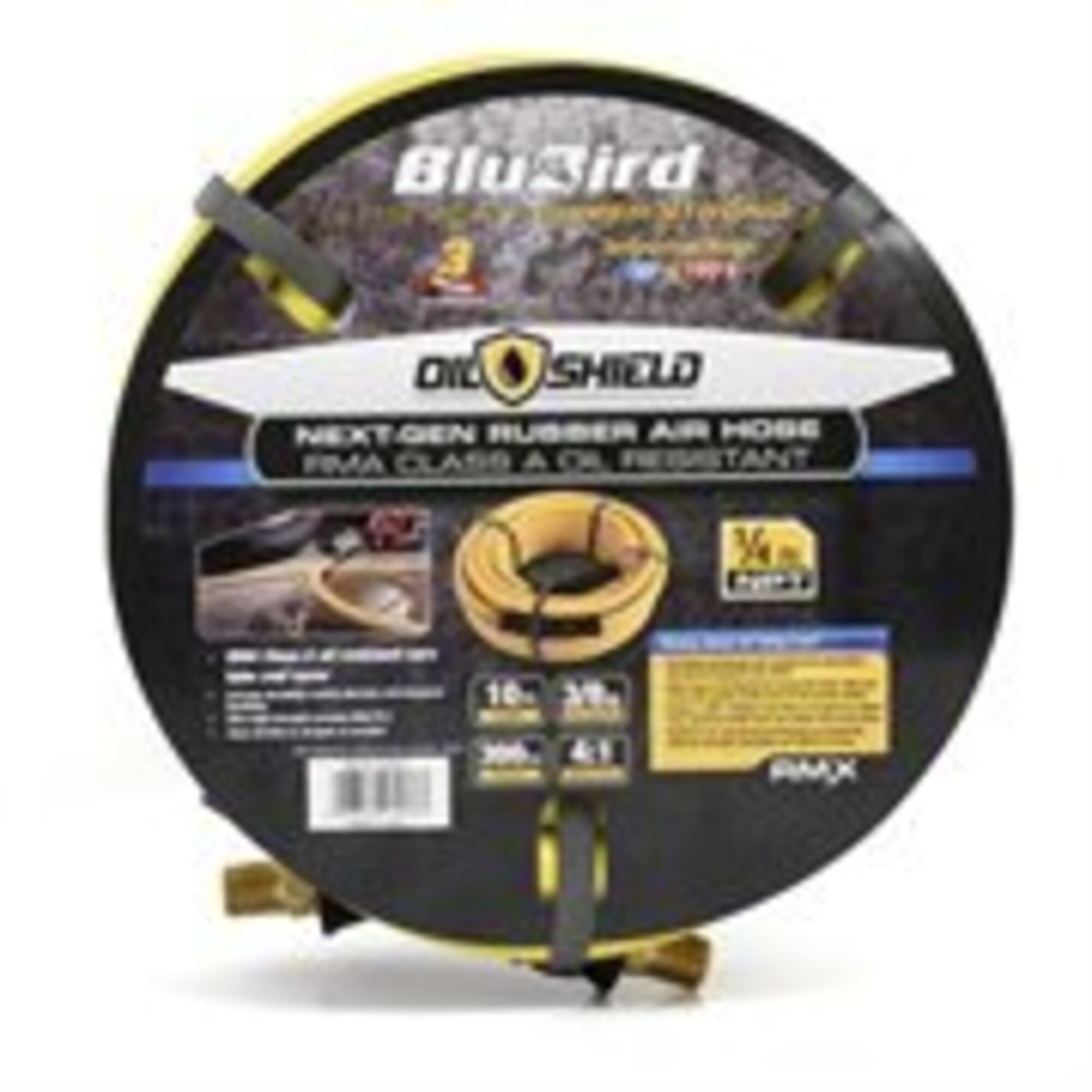 BluBird OilShield Rubber Air Hose Assembly — 3/8in. x 10ft., 300 PSI, Nitrile Rubber, Brass Fittings, Model# BLBOS3810