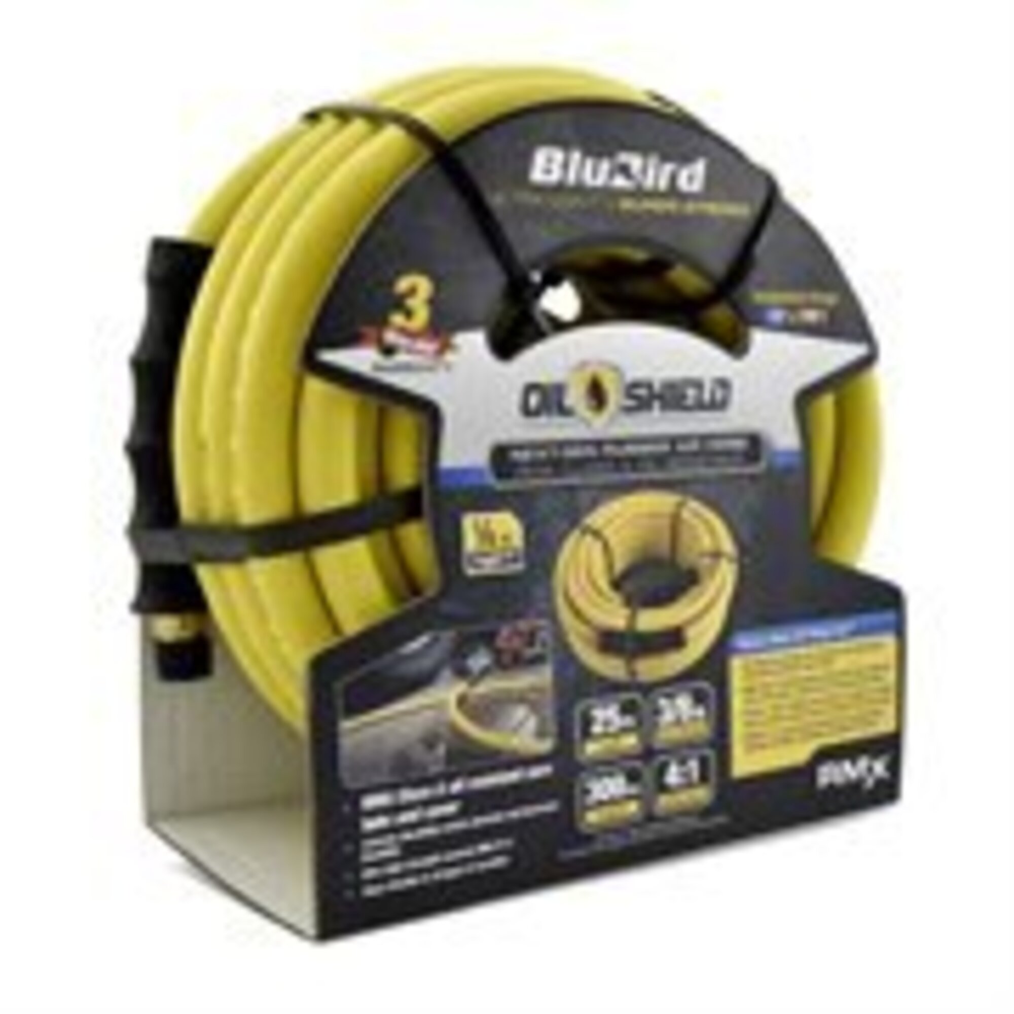 BluBird OilShield Rubber Air Hose — 3/8in. x 25ft., 300 PSI, Oil Resistant, Solid Brass Fittings, Model# BLBOS3825