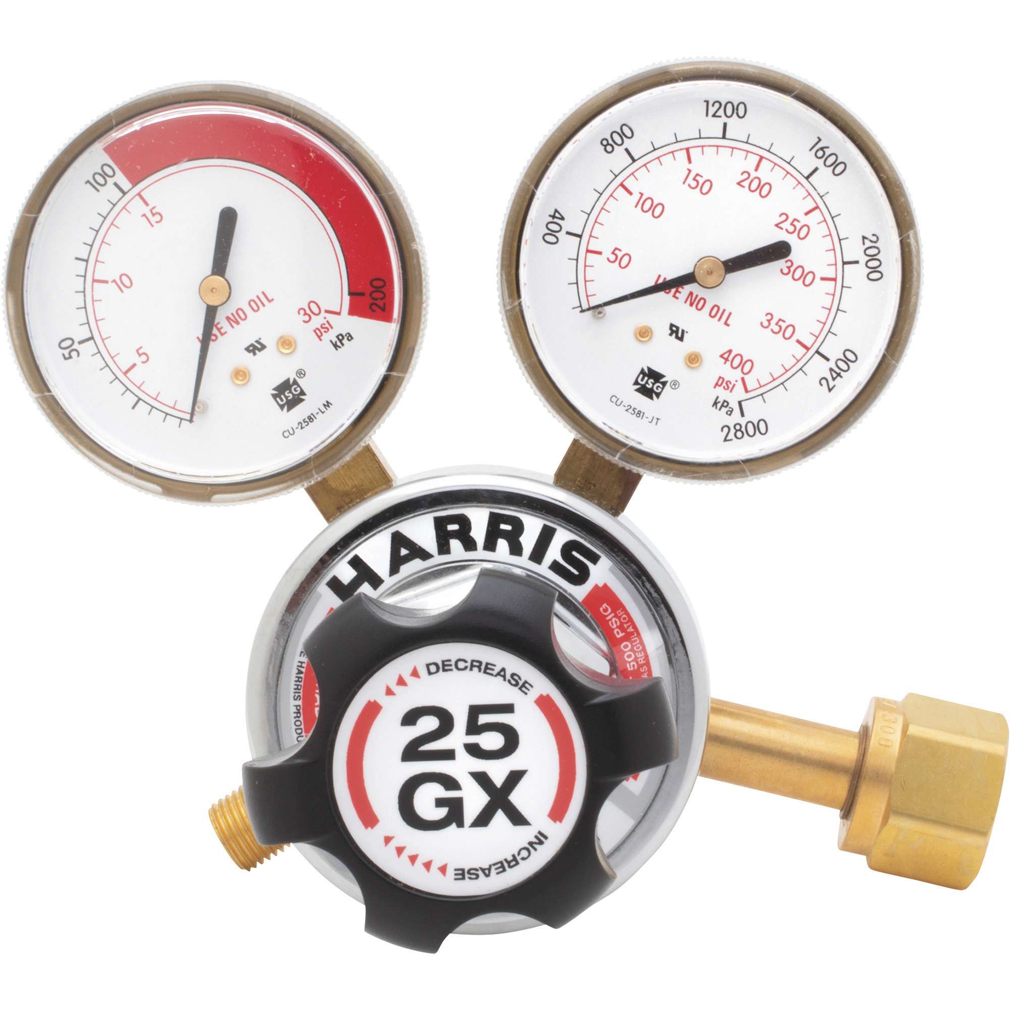 Harris Single-Stage 25GX Acetylene Regulator with Knob, 0-15 PSIG, 300 CGA Fitting, Model# 3000350
