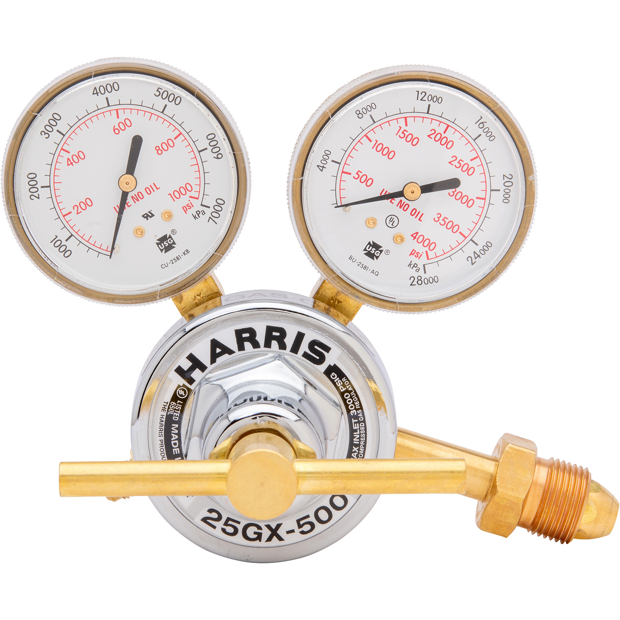 Harris SingleStage 25GX Argon/Nitrogen/Helium Regulator, 500C PSIG