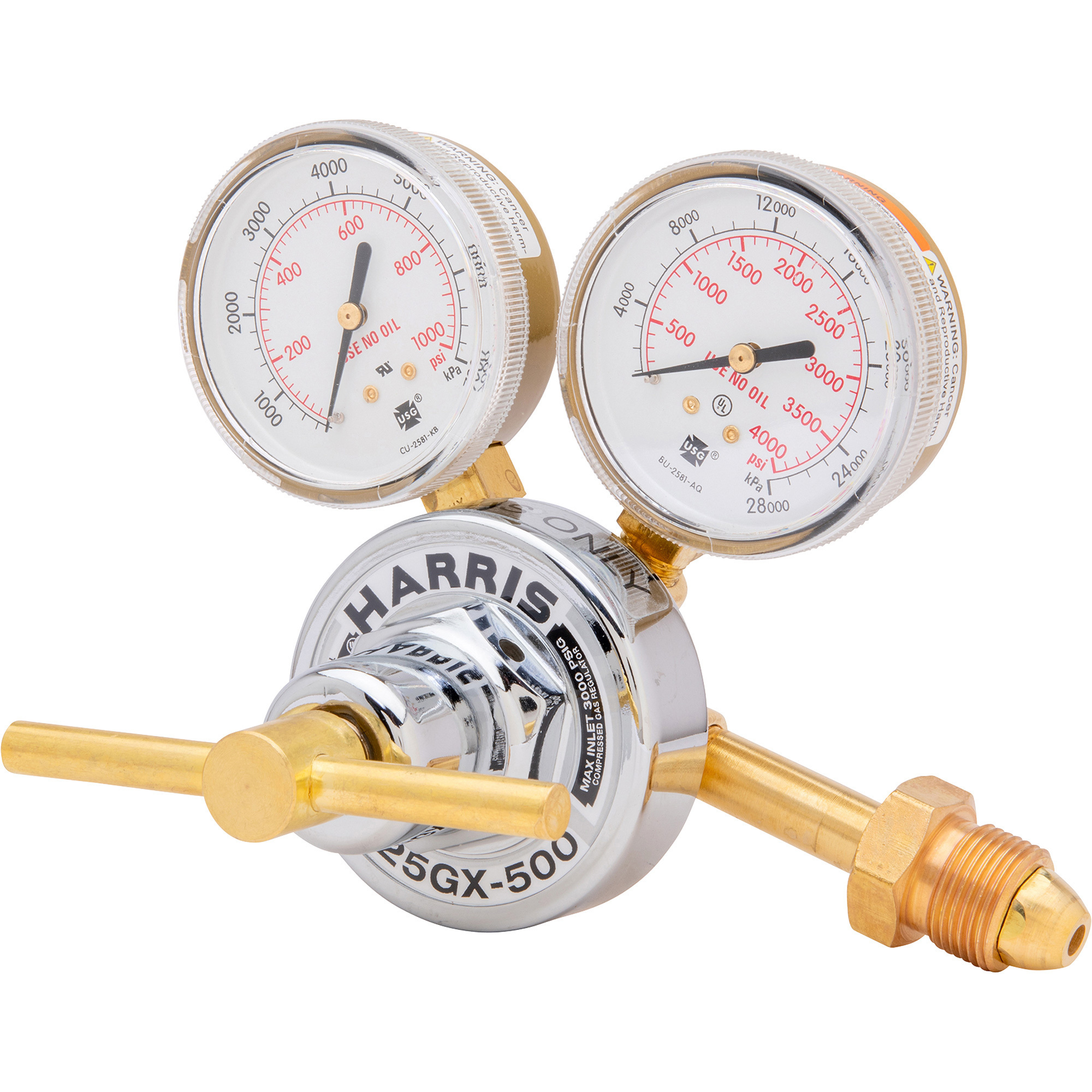 Harris SingleStage 25GX Argon/Nitrogen/Helium Regulator, 500C PSIG