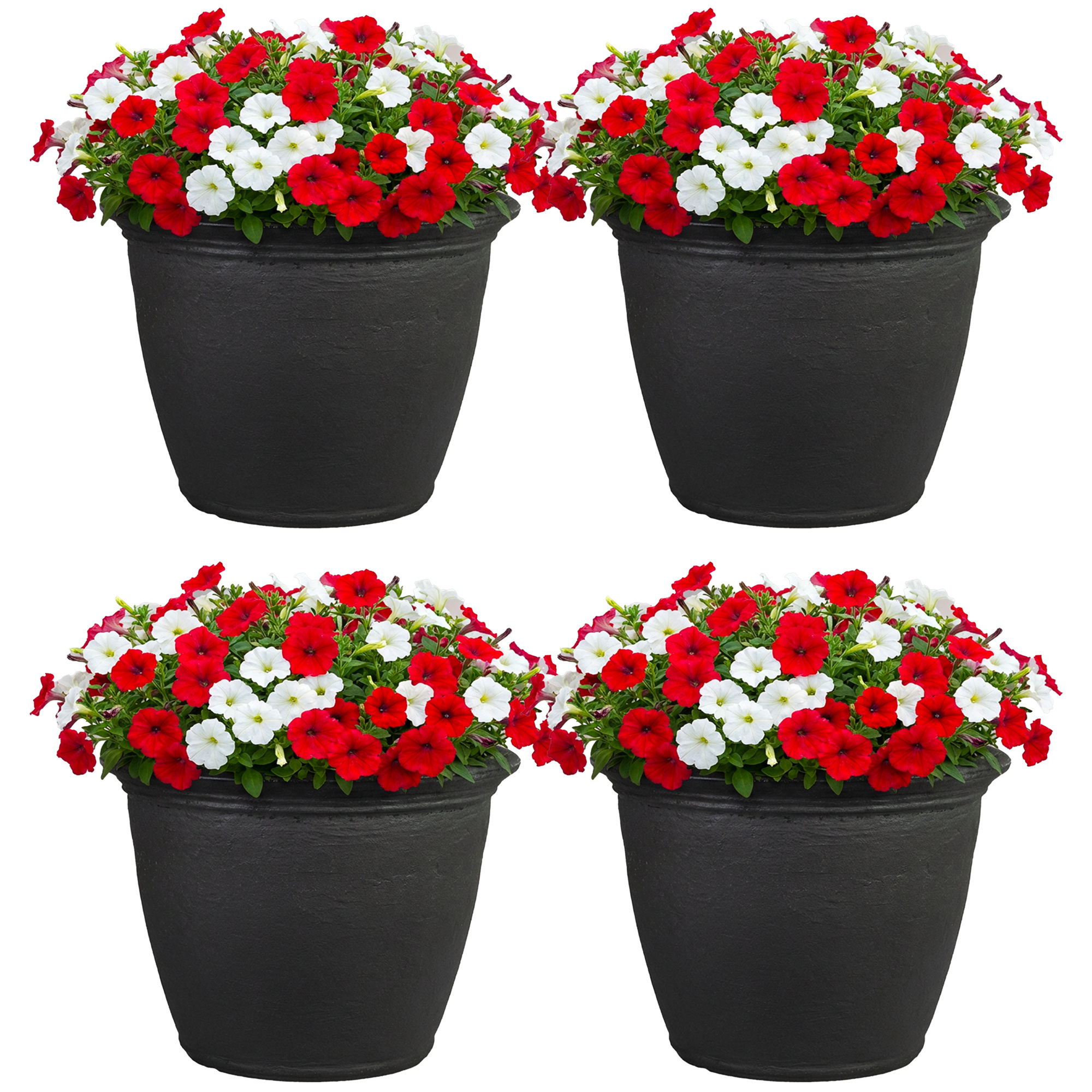 Sunnydaze Weather-Resistant Outdoor Flower Pot Planter — 20in., Double-Walled, Matte Black Finish, Model# DG-261-4PK