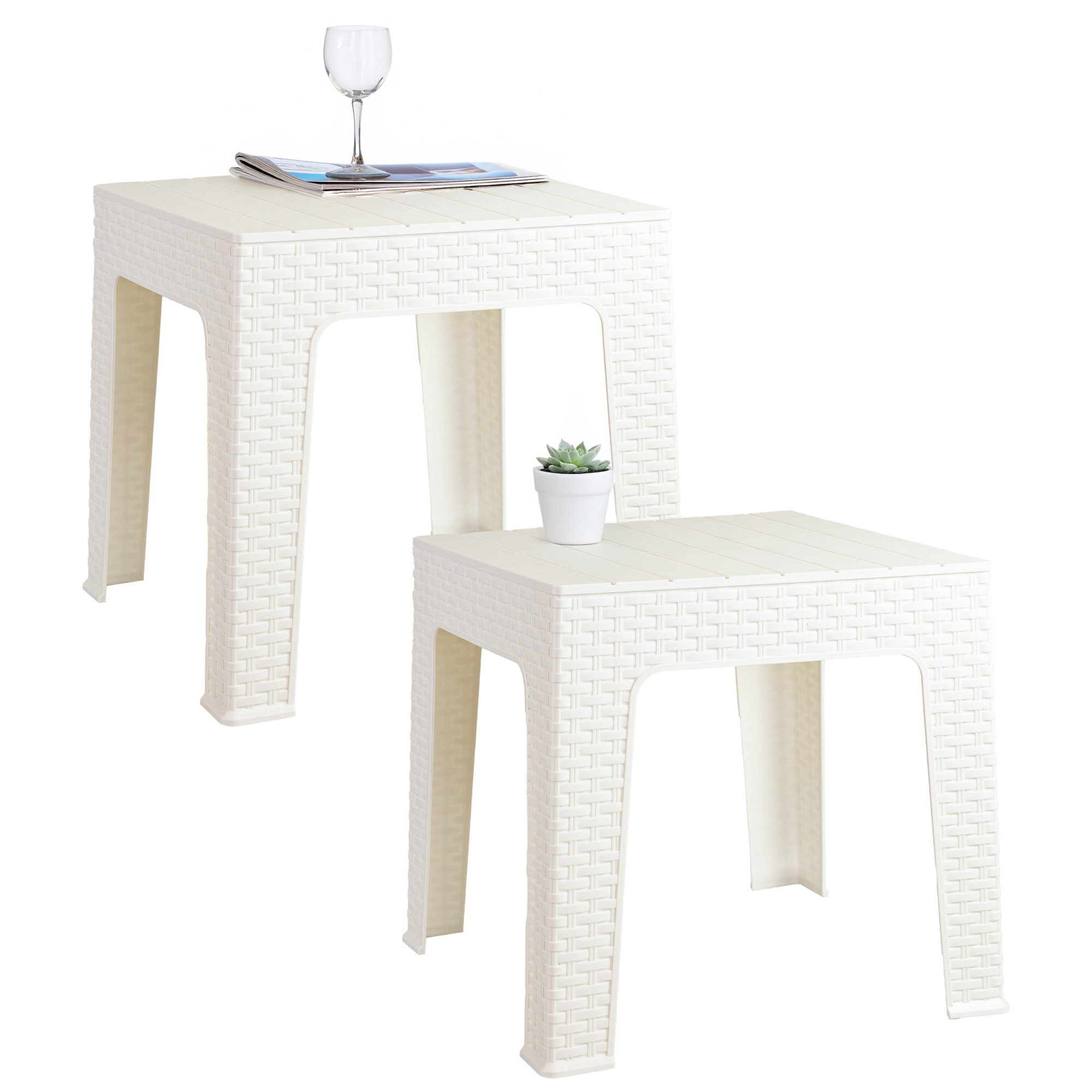 Sunnydaze Outdoor Patio Side Table Set — 17.75in. Square, Polypropylene, White, 2 Pcs, Model# SUP-407-2PK