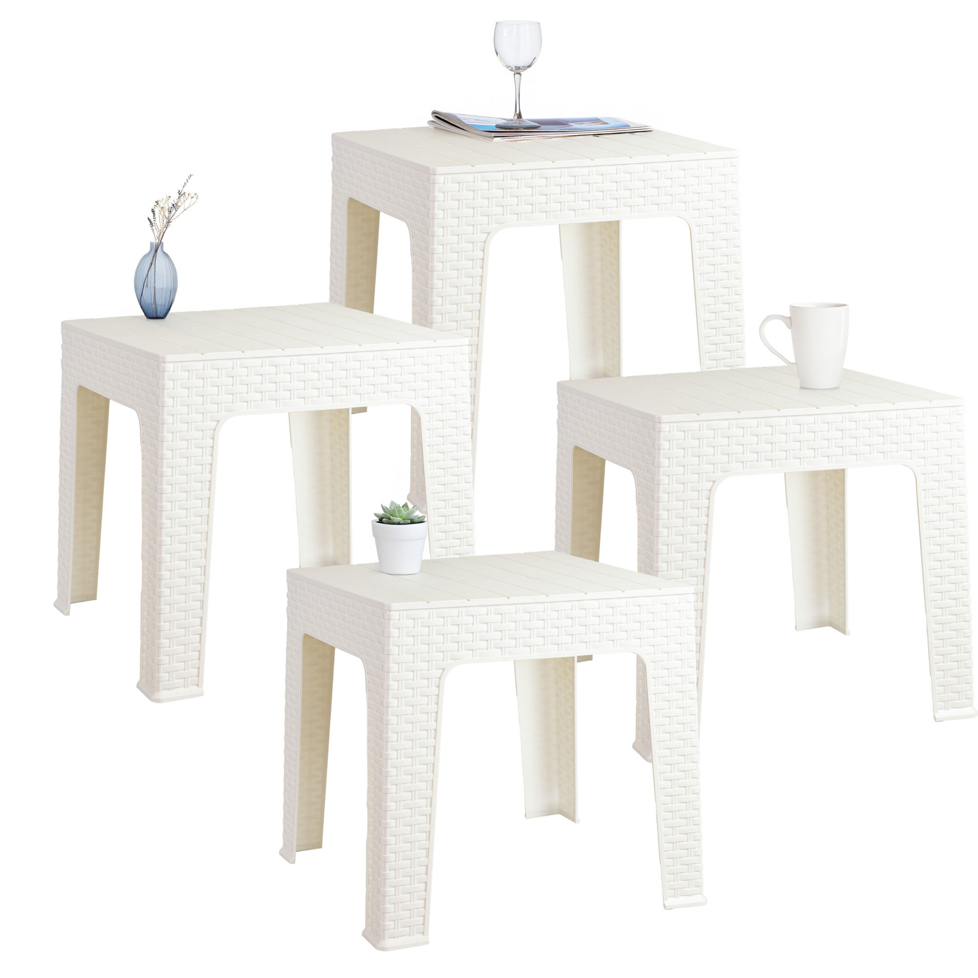 Sunnydaze Outdoor Patio Side Table — 17.75in. Square, Polypropylene, White, Set of 4, Model# SUP-407-4PK