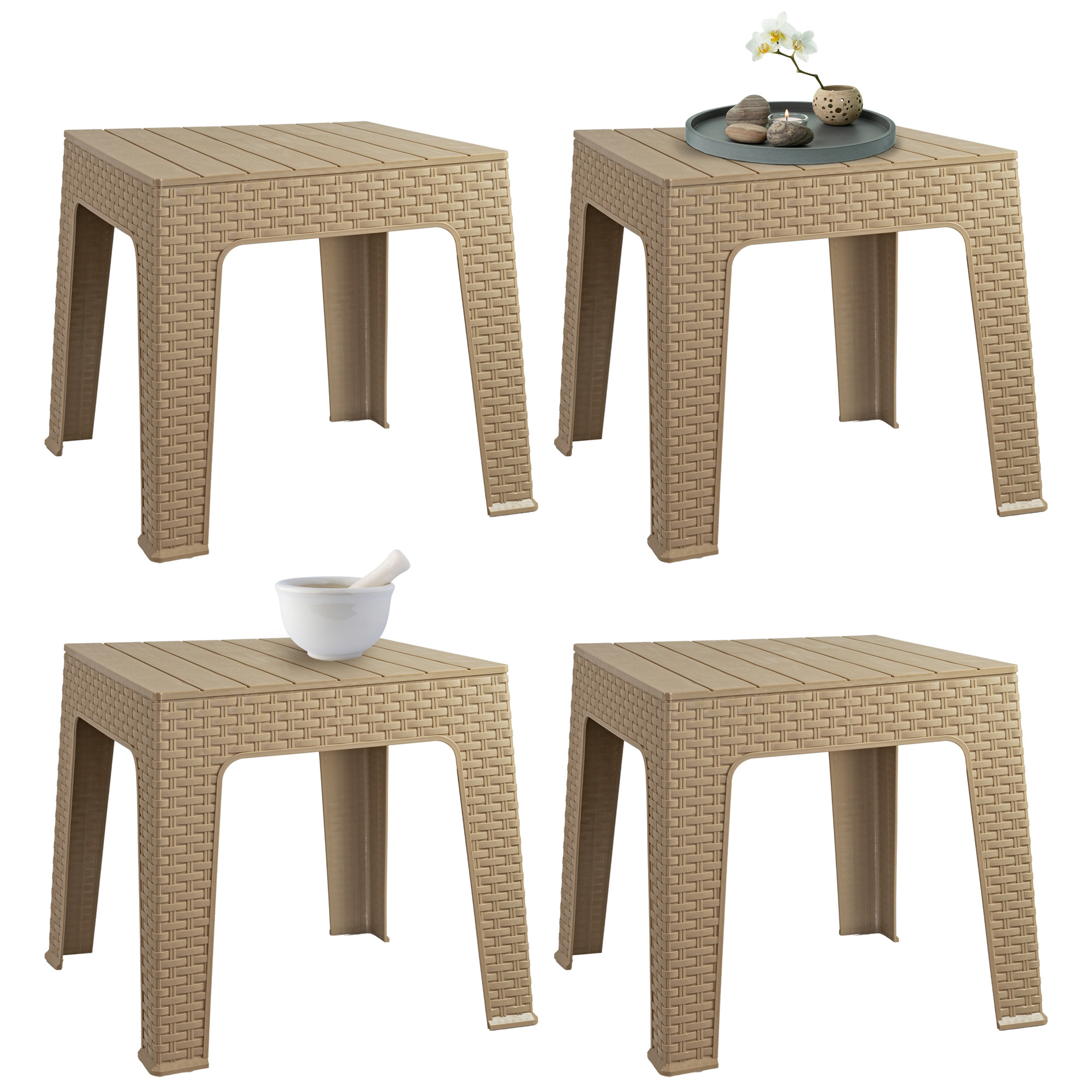 Sunnydaze Outdoor Patio Side Table — 17.75in. Square, Polypropylene, Beige, Set of 4, Model# SUP-438-4PK