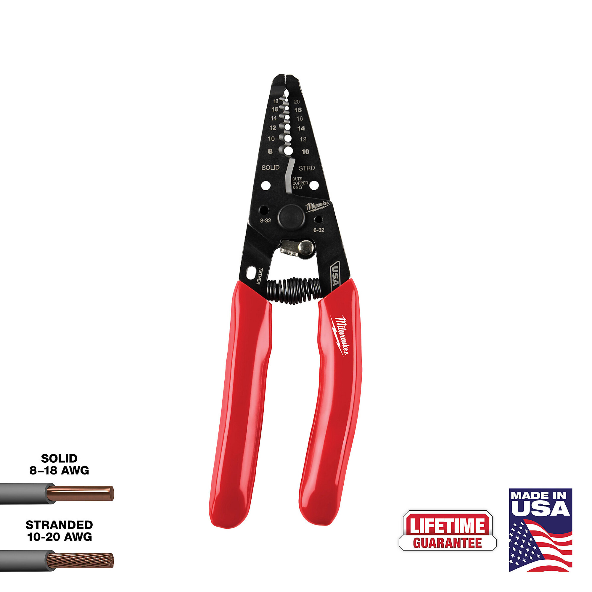 Milwuakee 8-20 AWG Dipped Grip Wire Stripper & Cutter (USA), Model# MT702
