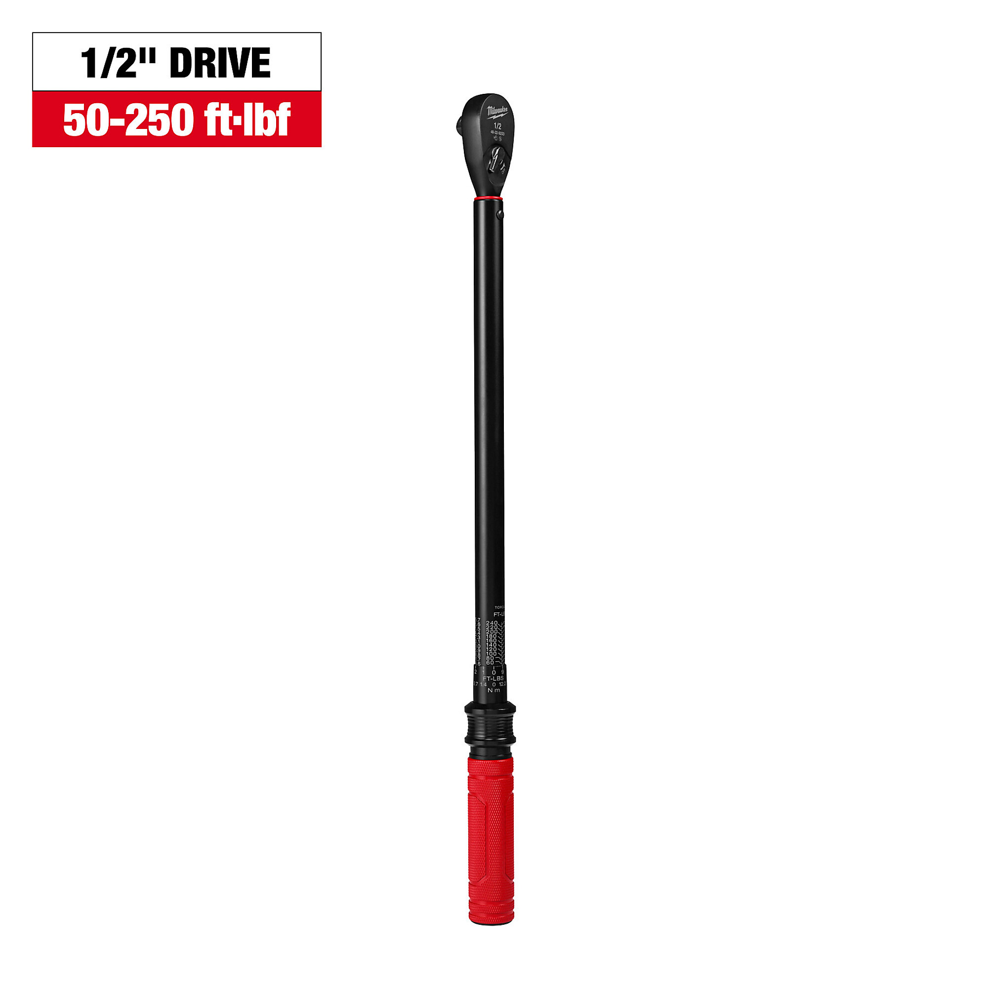 Milwaukee 1/2in.-Drive Click Torque Wrench, 50–250 Ft./Lbs., Model# 48-22-9203