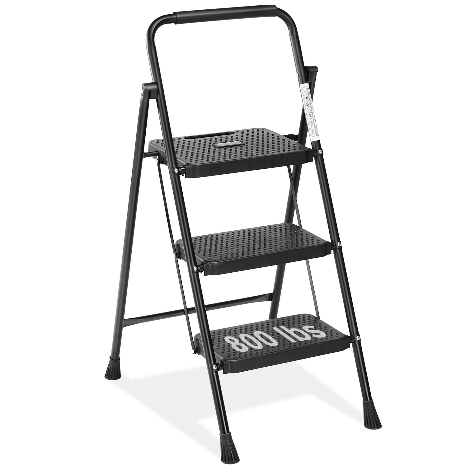 BlackTeck 3-Step Folding Steel Step Stool — Non-Slip Mats, Safety Handrails, 800-Lb. Capacity, Wide Anti-Slip Pedals, Model# N2-190842