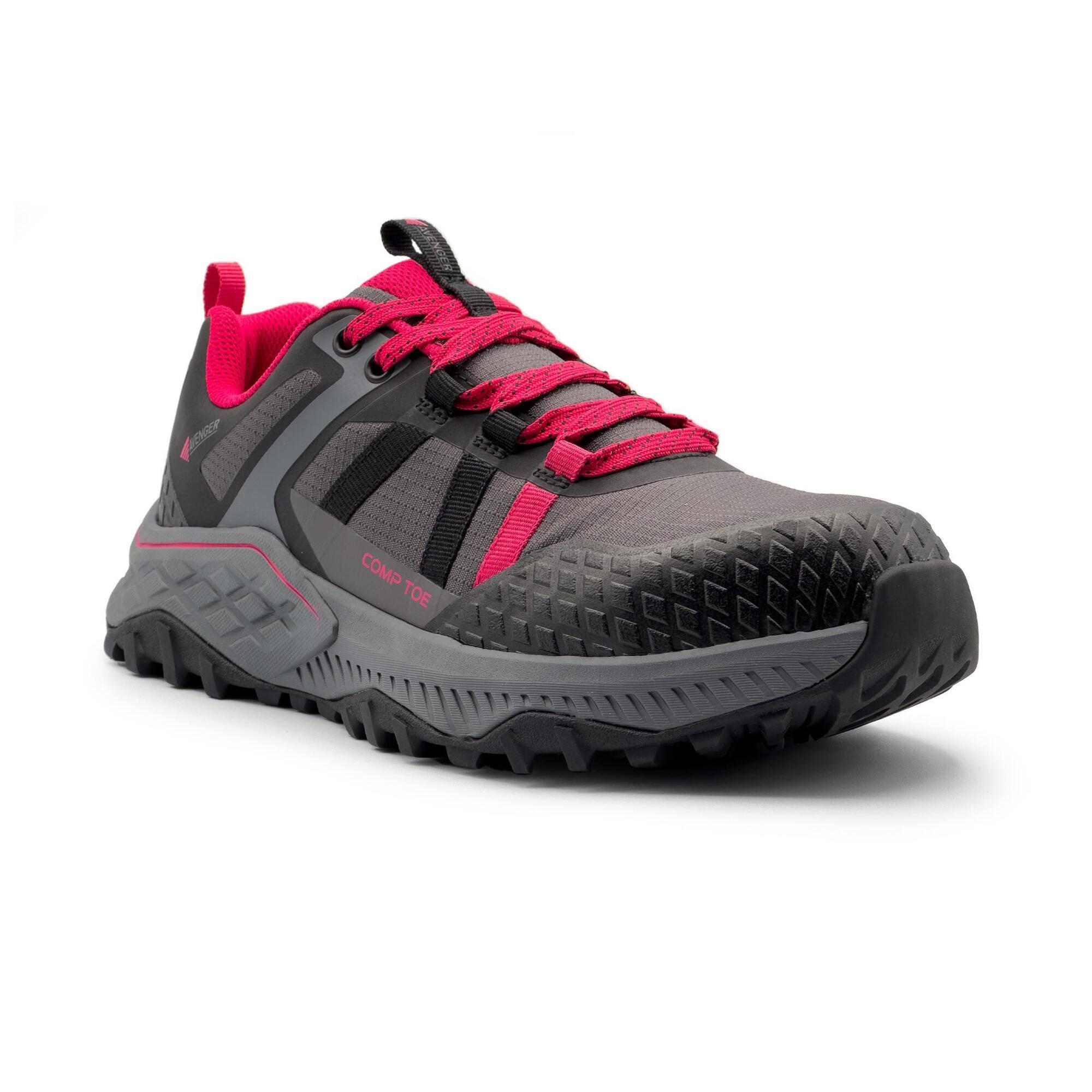 Avenger Work Boots Women's Low Top Shoes — Composite Toe, Electrical Hazard, Slip-Resistant, Grey/Magenta, Size 7.5 Wide, Model# A1250-7.5W