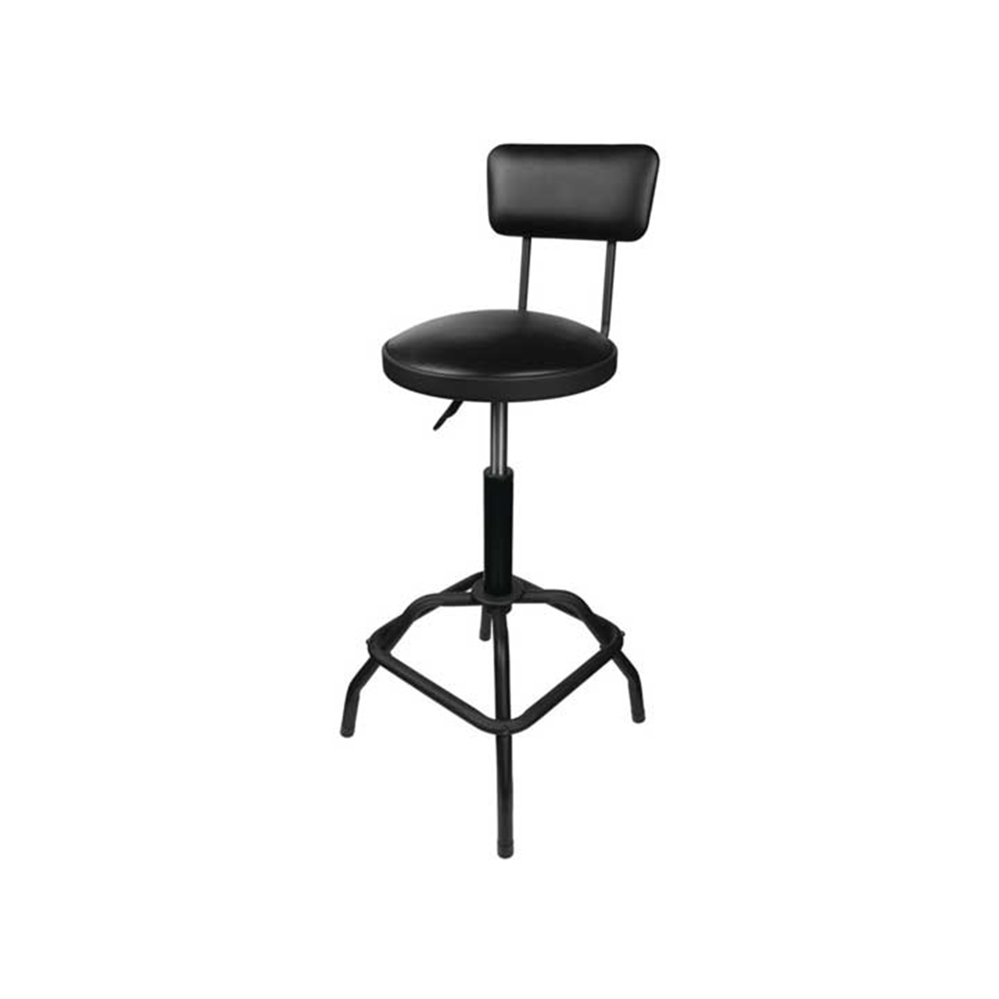 Performance Tool Pneumatic Stool with Backrest — 25in.–32in. Adjustable Height, Heavy-Duty Steel Frame, Matte Black, 330-Lb. Capacity, Model# PRTW85016