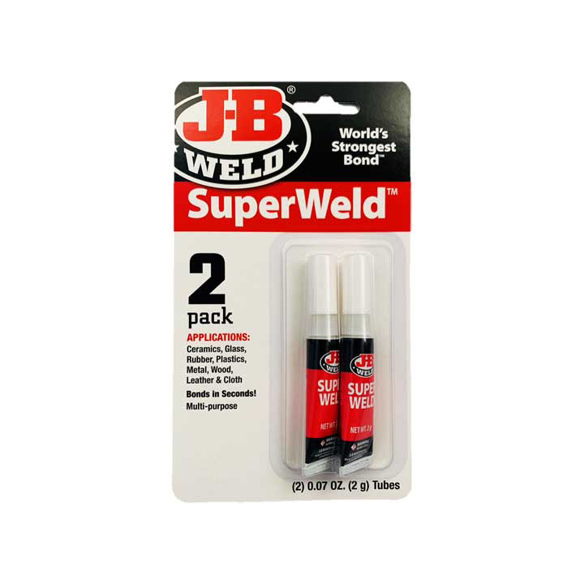 JB Weld SuperWeld Adhesive — 2x 2g Tubes, Fast-Acting, Clear, Multi-Material Bonding, Model# JBW33102