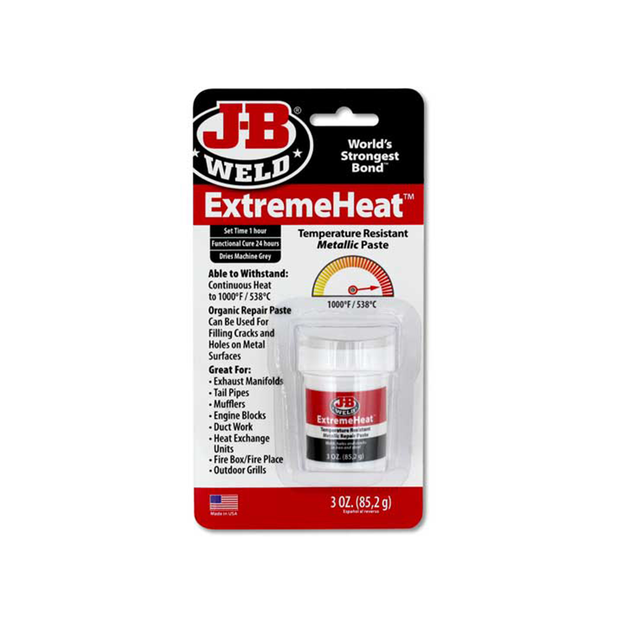 J-B Weld ExtremeHeat High Temp Exhaust Paste — 3 Oz. Tub, Up to 1000°F, Water-Based, Non-Flammable, Model# JBW37901