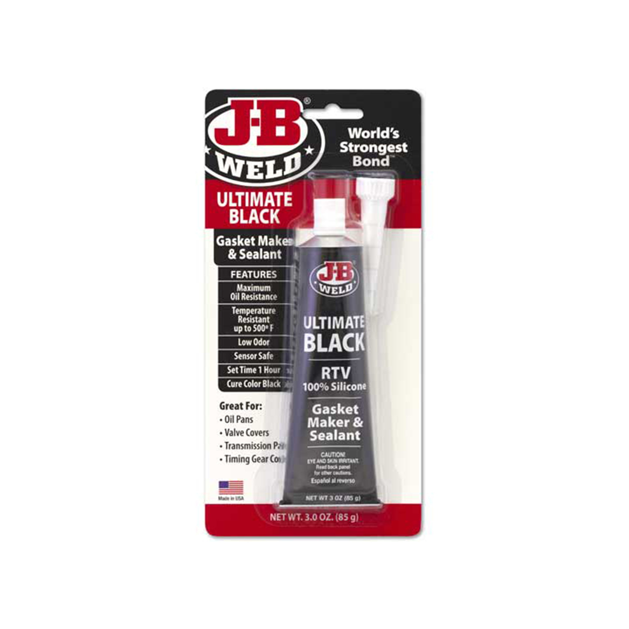 JB Weld Ultimate Black RTV Gasket Maker Sealant — 3oz. Tube, Oil and High Temp Resistant, 700°F Capacity, Model# JBW32329