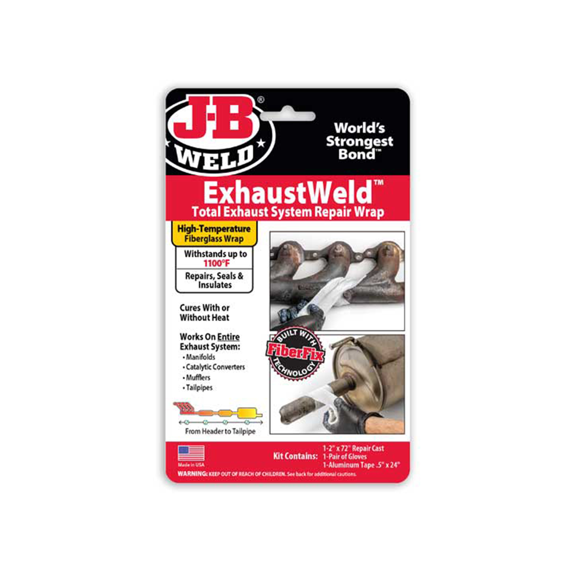 JB Weld ExhaustWeld Pipe Repair Kit — 2in. x 72in., 0.25oz., Fiberglass Wrap, Dark Grey, Model# JBW38572