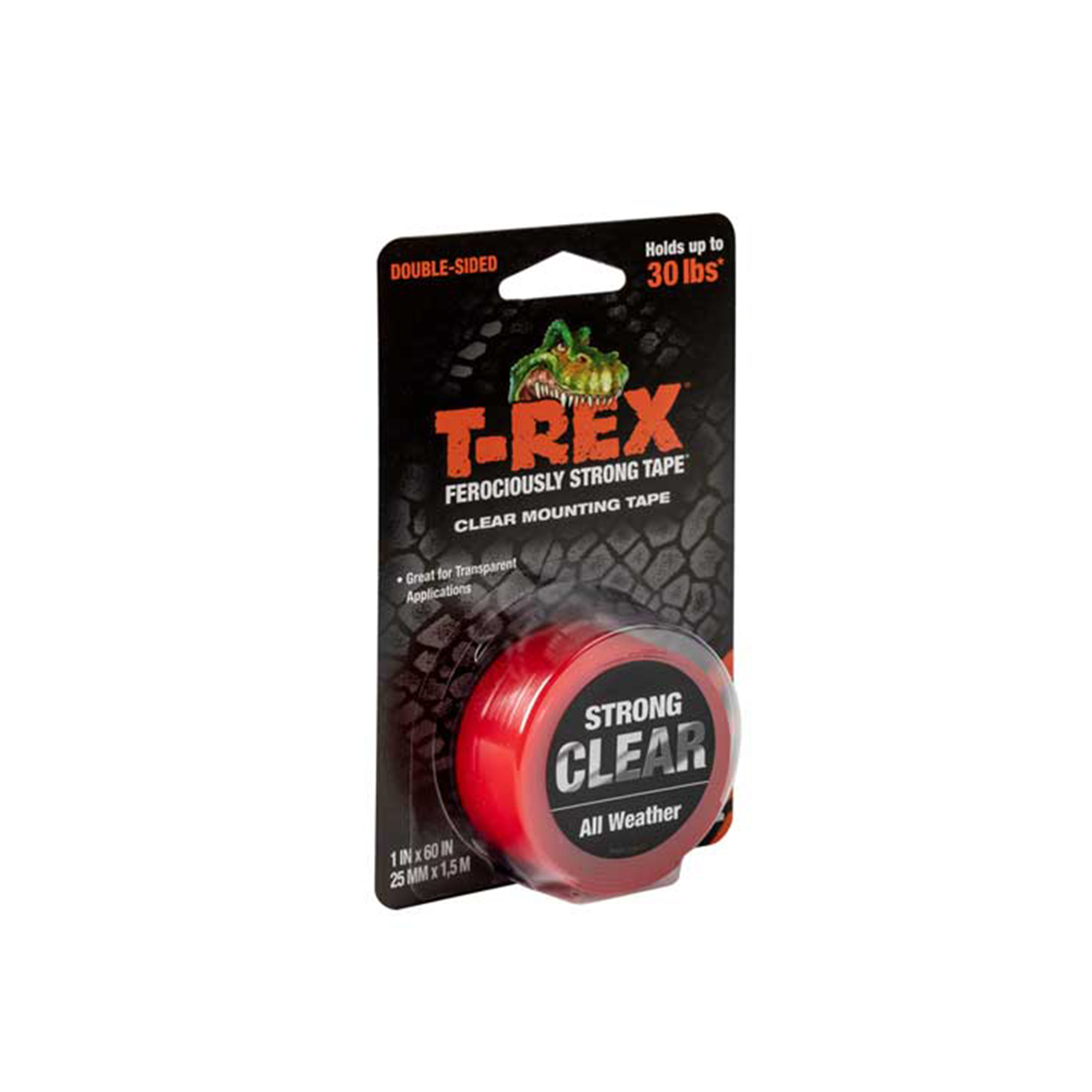 Shurtape T-Rex Strong and Clear Mounting Tape — 1in. x 60in., Double-Sided, Weather-Resistant, Holds 30 lbs., Model# SHT285664