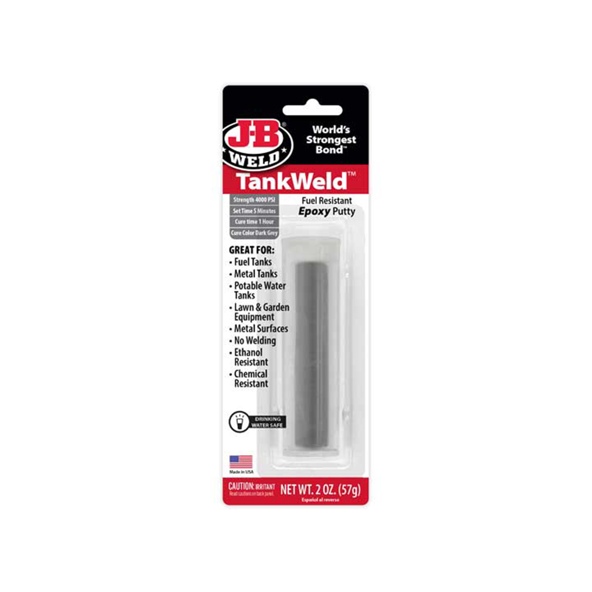 JB Weld TankWeld Epoxy Putty Stick — 1 Oz., Steel-Reinforced, Fast-Setting Metal Repair, 4000 PSI Tensile Strength, Model# JBW8217