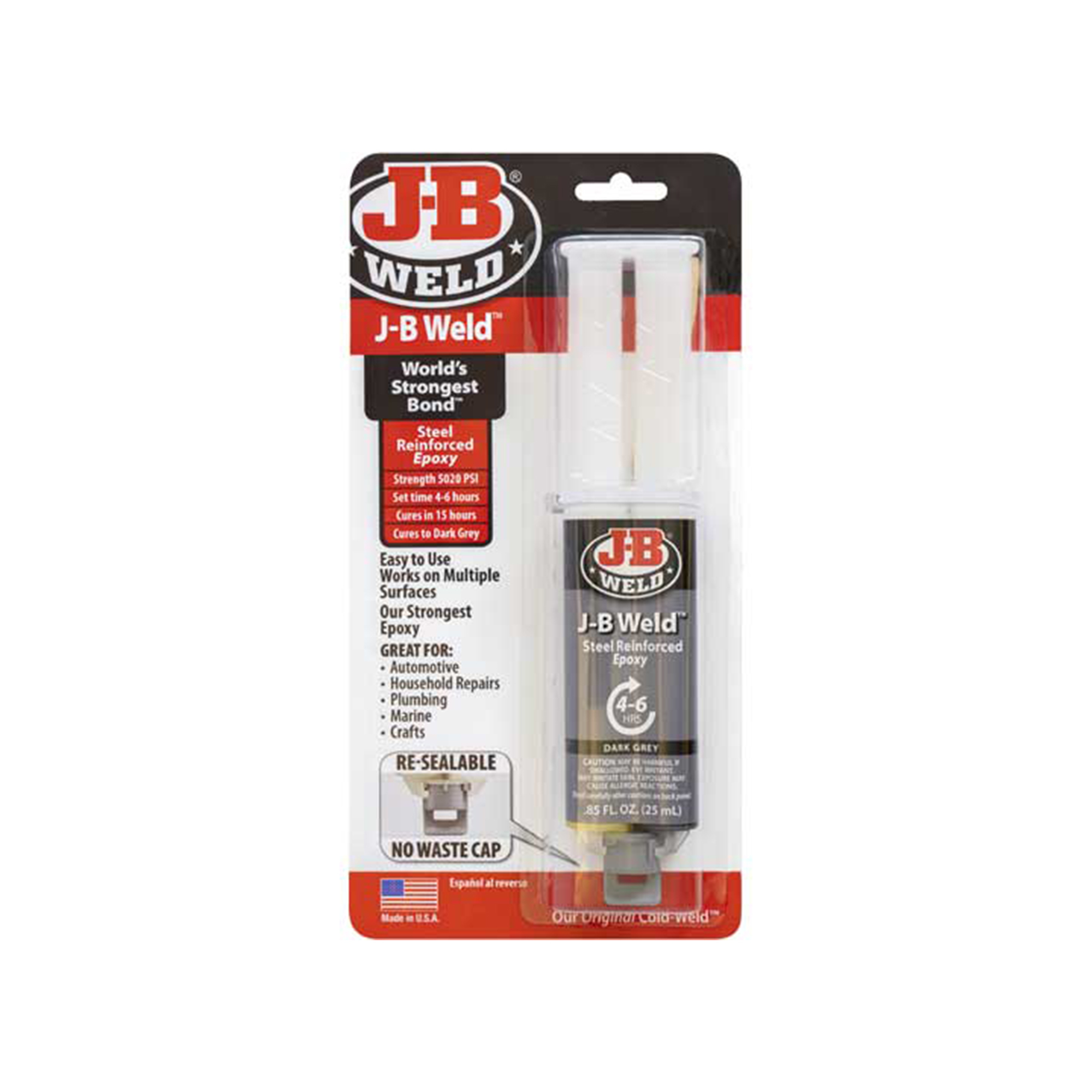 JB Weld Original Epoxy — 25ml Syringe, High-Strength Permanent Bond, Dark Grey, 5020 PSI, Model# JBW50165
