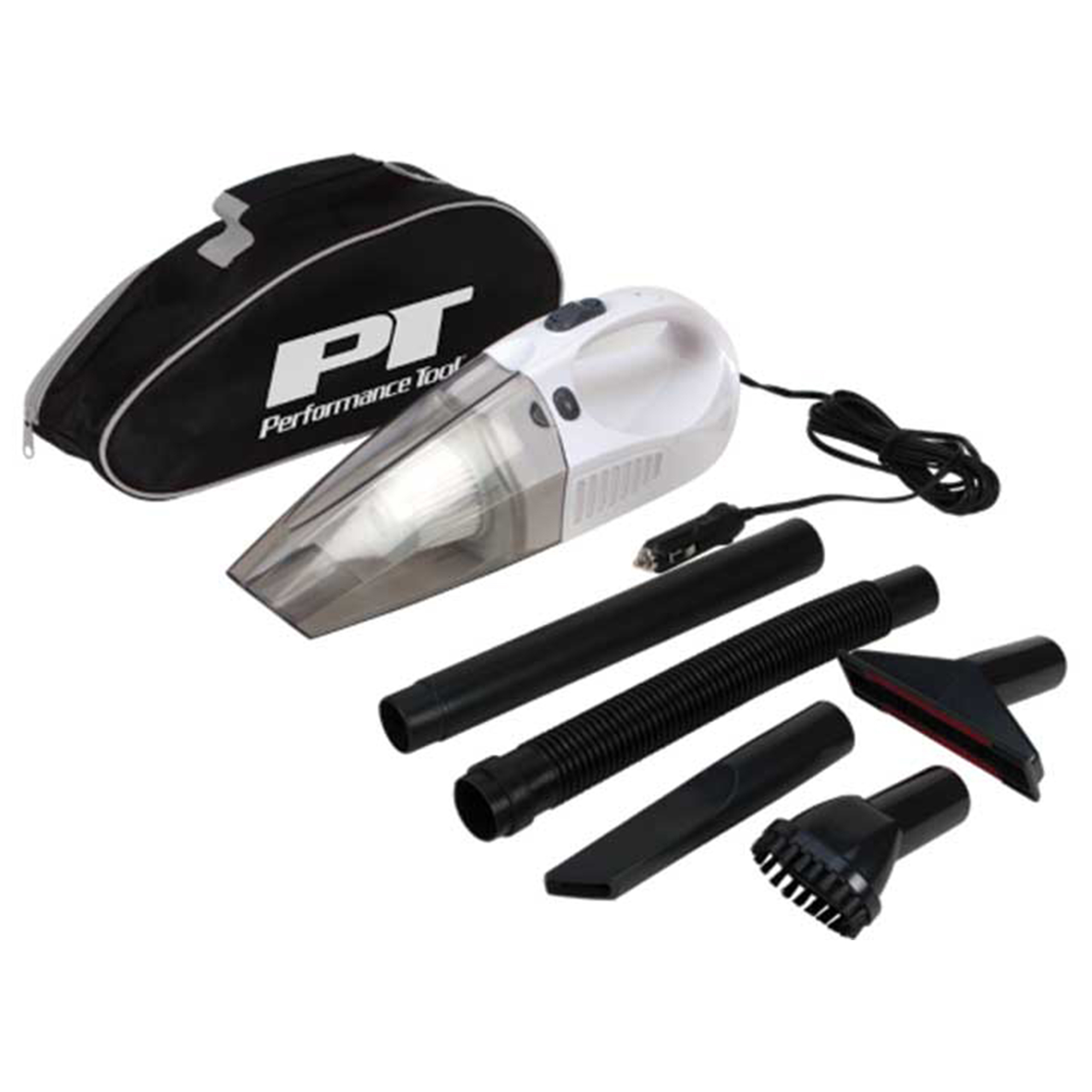 Performance Tool Portable Car Vacuum Cleaner — 12V, Compact, High-Powered, HEPA Filter, 5 Attachments, Model# PRTW50012