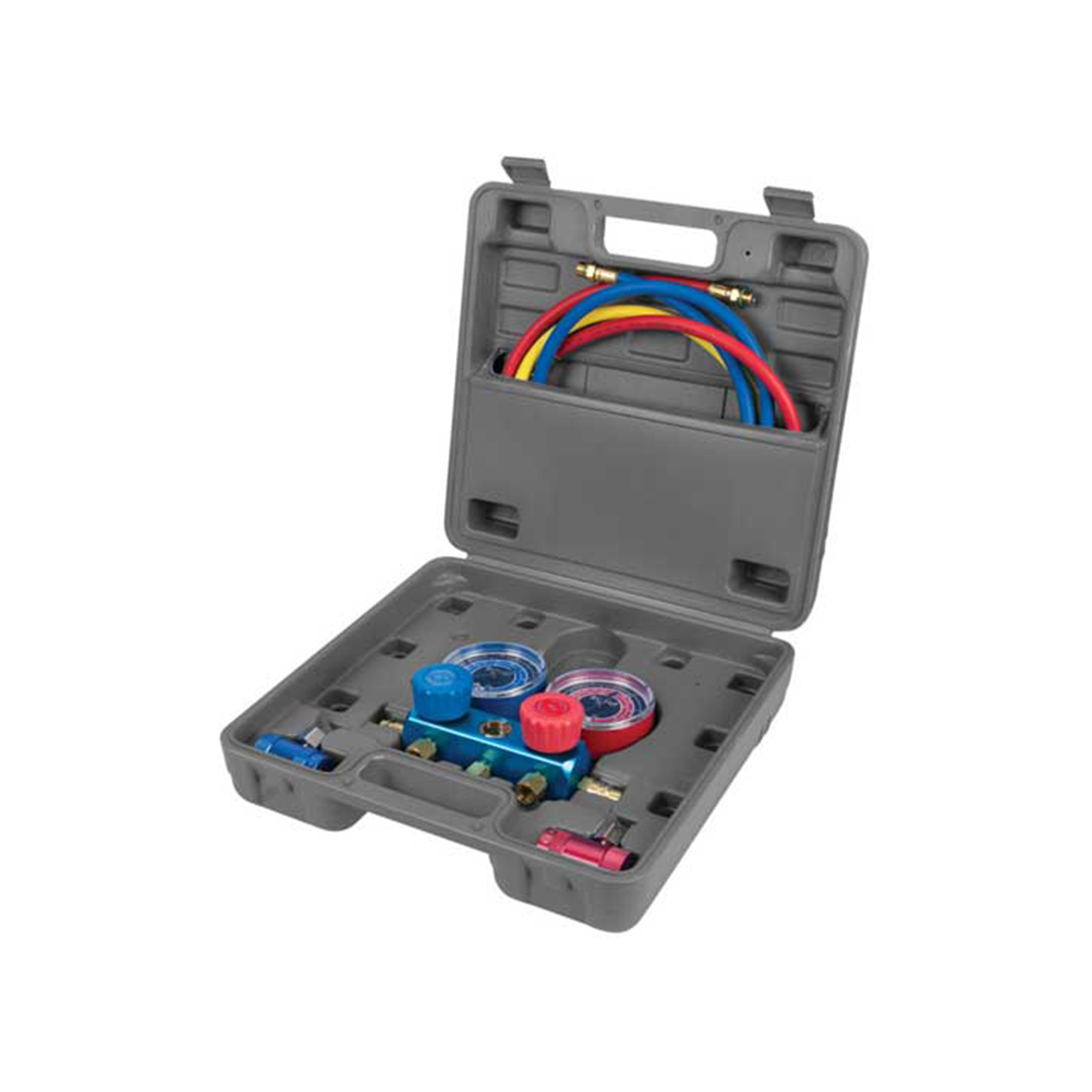 Performance Tool R1234YF A/C Manifold Set — Heavy-Duty Anodized Aluminum, Easy-Grip Knobs, Accurate Gauges, Model# PRTW89739