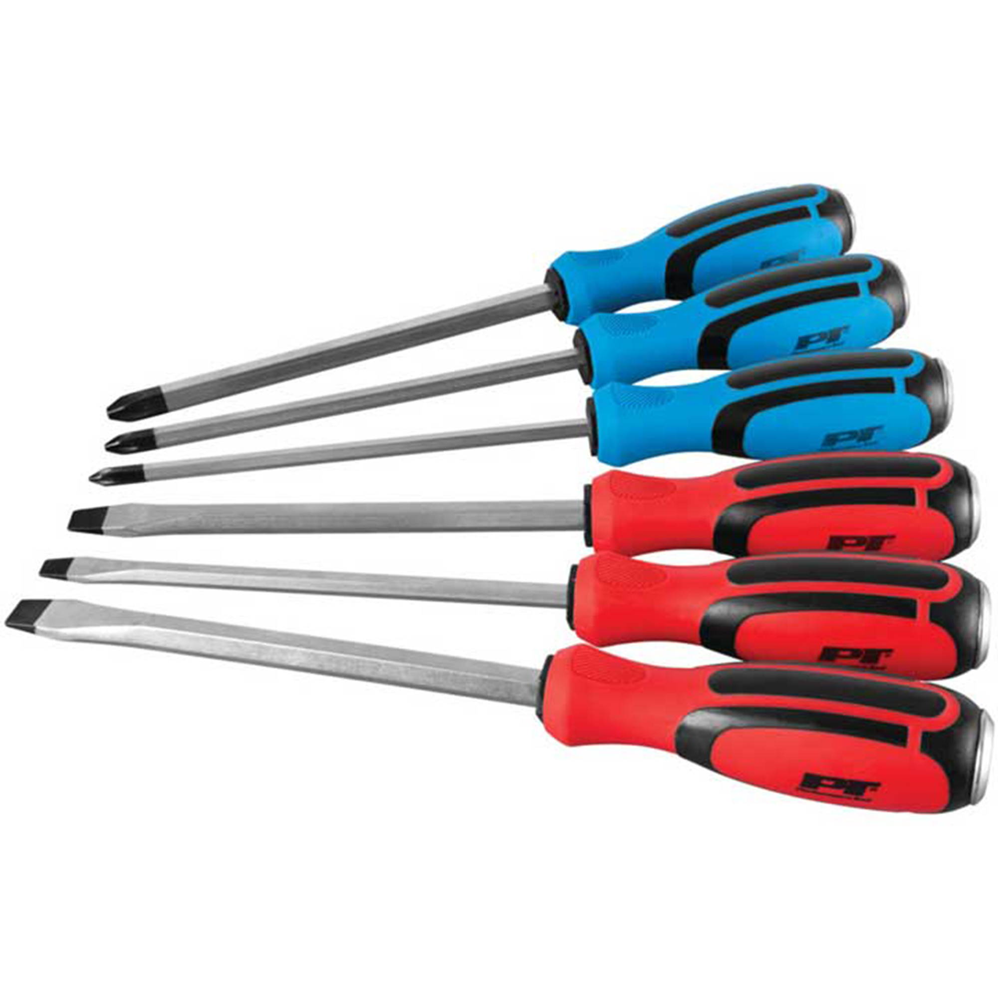 Performance Tool Go-Thru Screwdriver Set — 6-Piece, Color-Coded Ergonomic Grips, Magnetic Tips, Slotted & Phillips, Model# PRTW1740