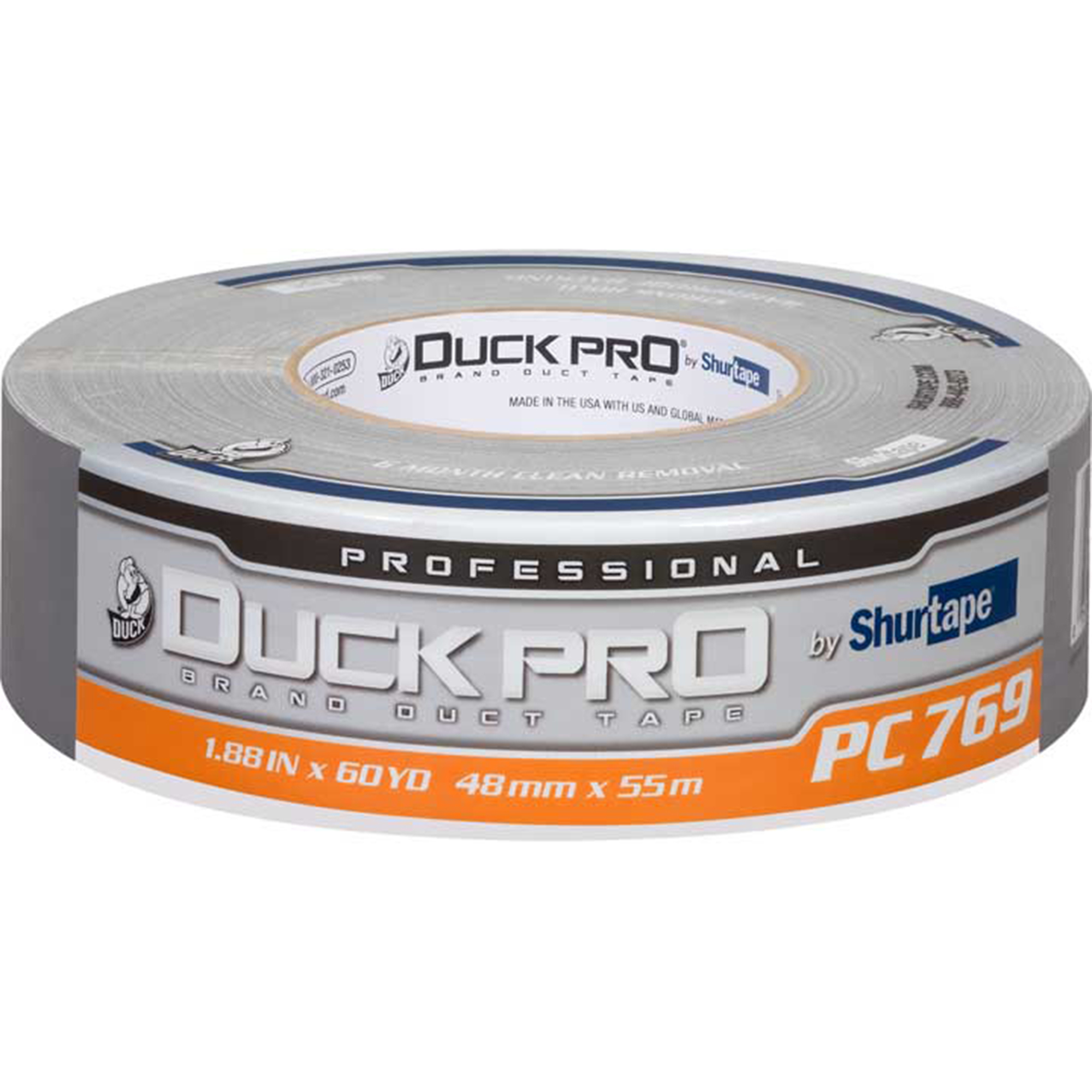 Shurtape Duck Pro PC 769 Professional Grade Clean Removal Duct Tape — Silver, 48mm x 55m, Waterproof, UV Resistant, Model# SHT105458