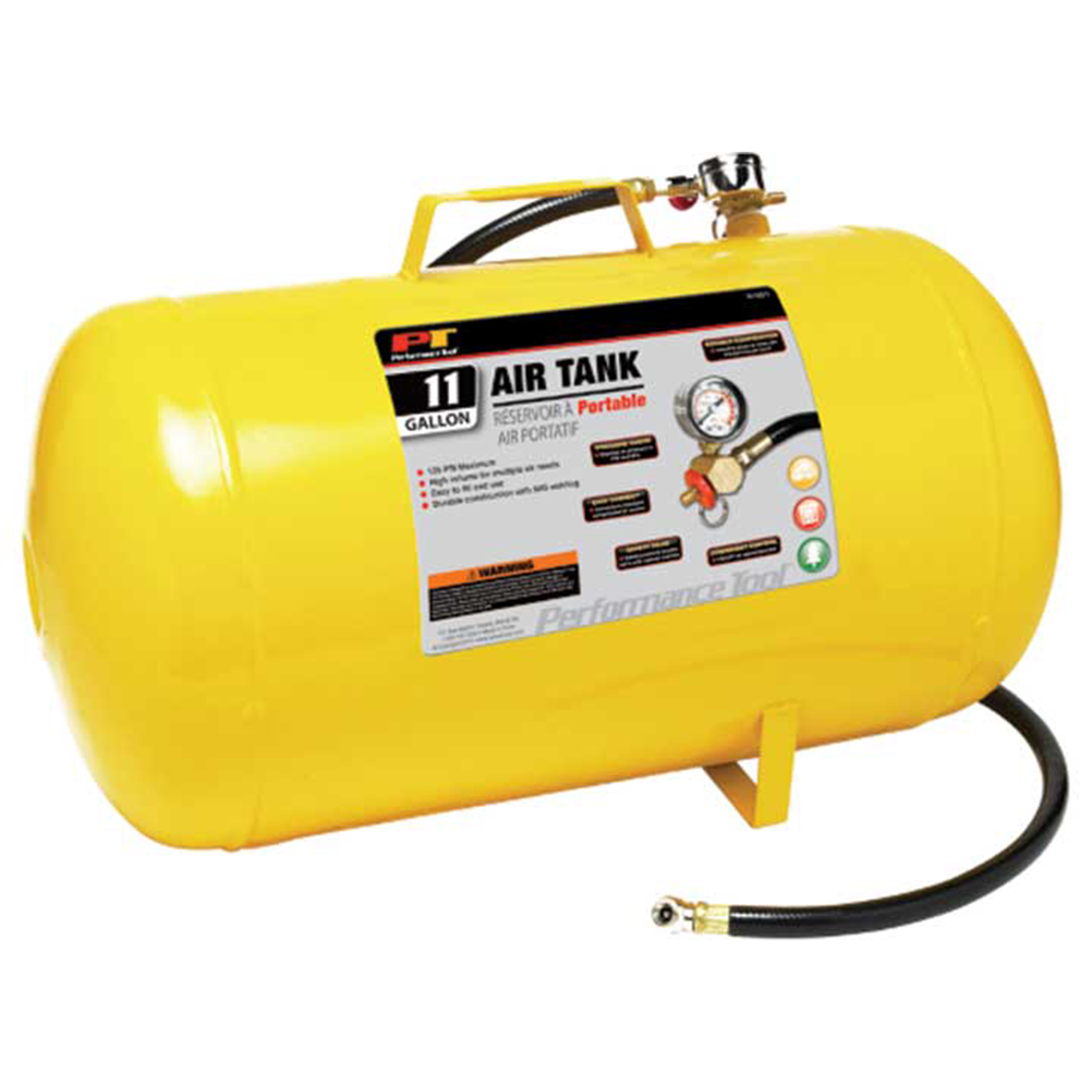 Performance Tool Portable Air Tank — 11 Gal., 125 PSI Max, Safety Valve, Tire Chuck, High-Visibility Yellow, Model# PRTW10011