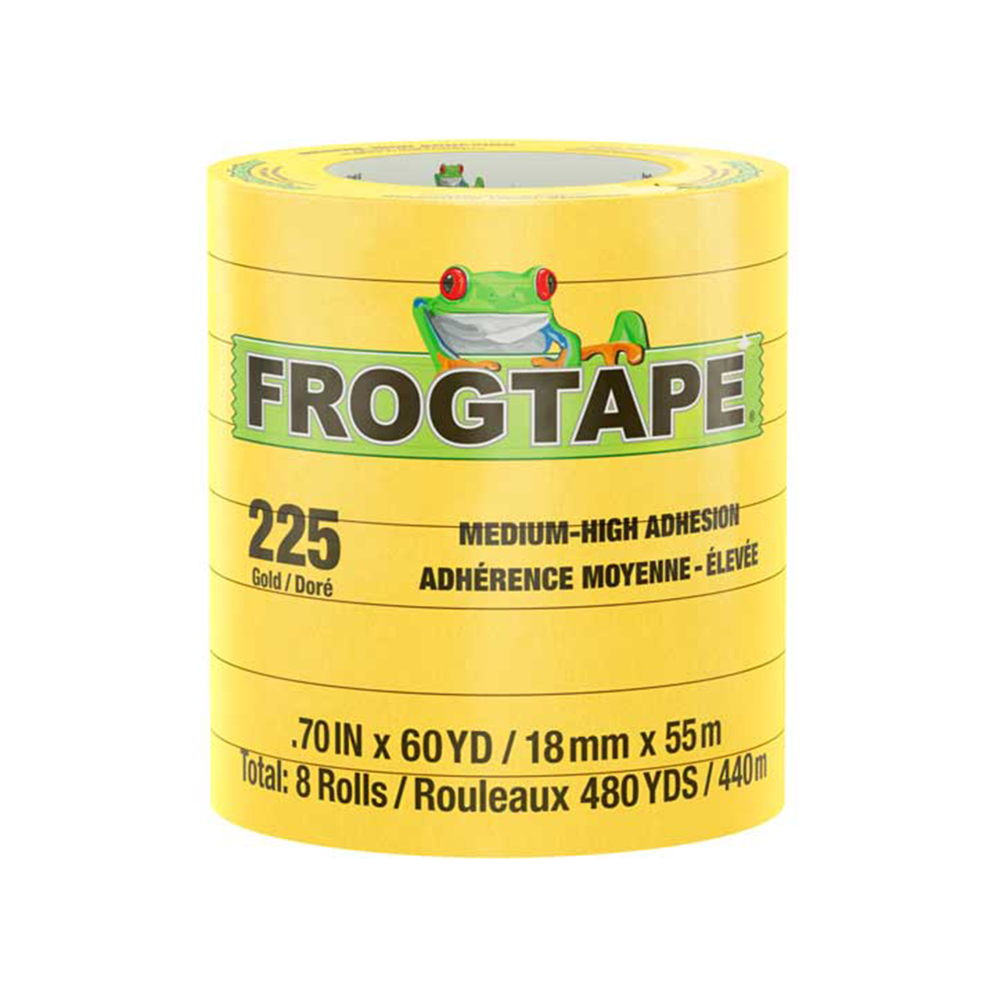 Shurtape Technologies FrogTape CP 225 Performance Masking Tape — 18mm x 55m, Gold, 8 Rolls, Medium-High Adhesion, Model# SHT105319