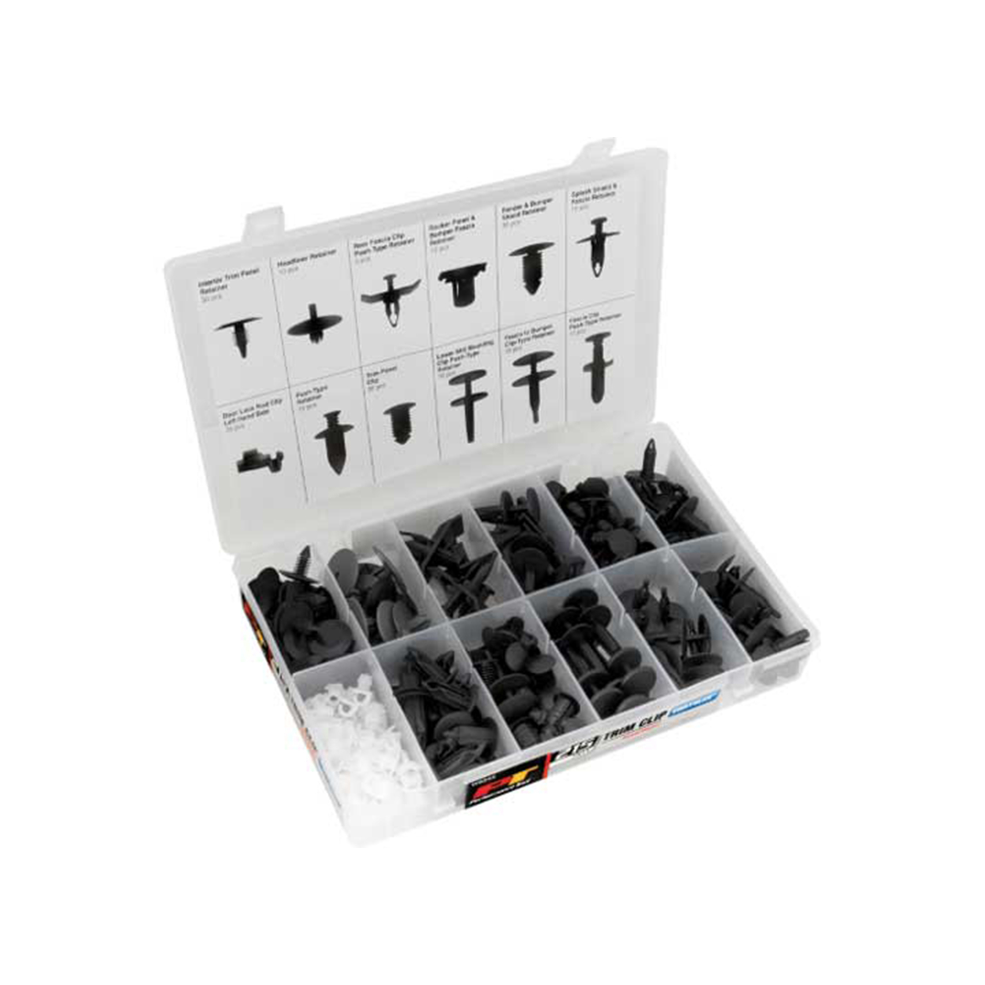 Performance Tool Ford Trim Clip Assortment — 415 Pcs, OEM-Grade Nylon Fasteners, Retainers & Clips, Organizer Case, Model# PRTW5241