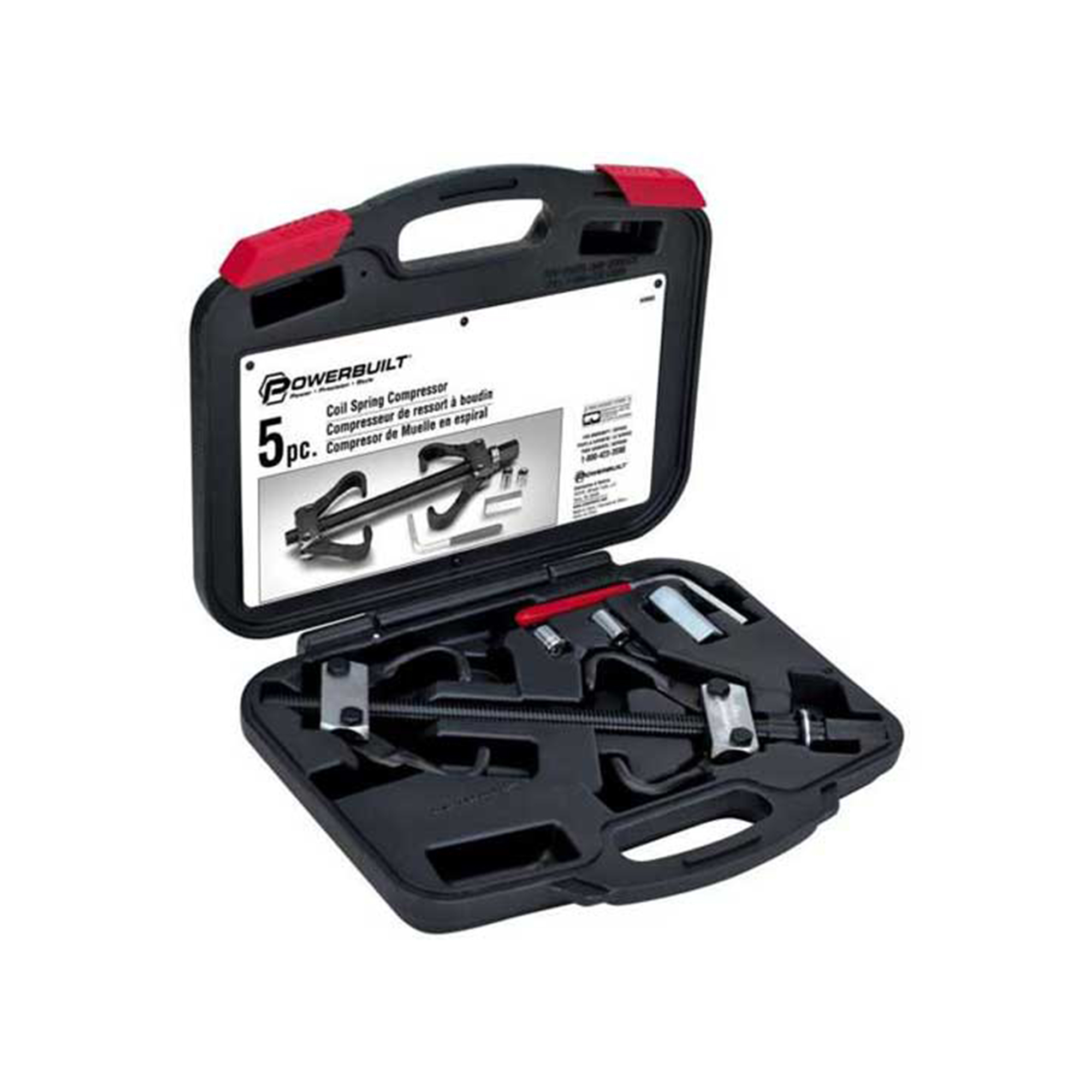 Powerbuilt Coil Spring Compressor Kit — 5-Piece, Heavy-Duty, Heat-Treated Steel, Model# PBT648603