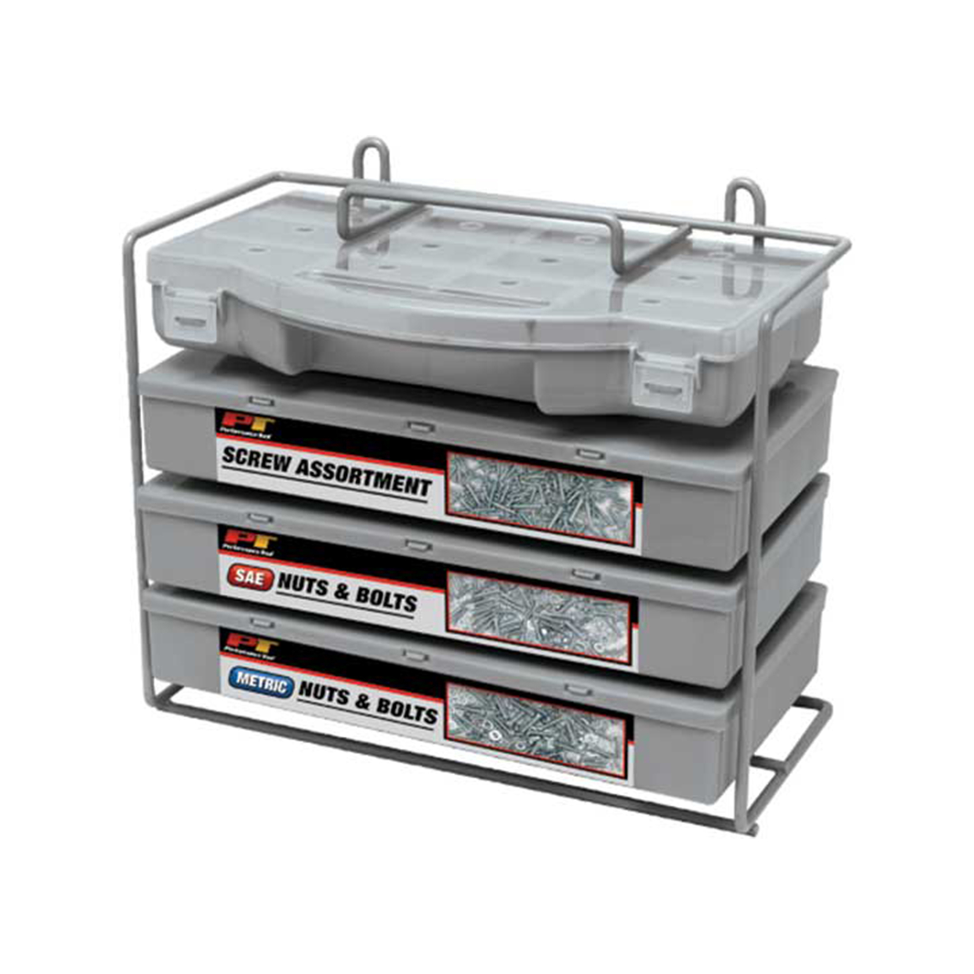 Performance Tool Nut & Bolt Assortment — 1200 Pcs, Mountable Rack, Extra Storage Container, Labeled Organization, Model# PRTW5226