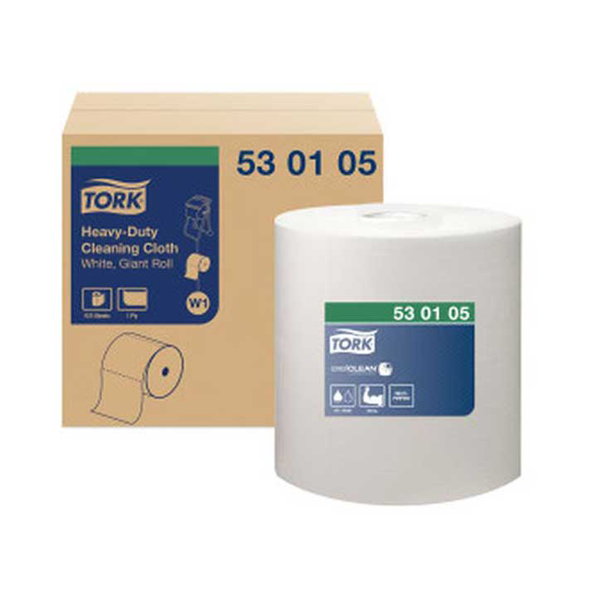 Tork Heavy-Duty Cleaning Cloth — Giant Roll, 825 Sheets, 1-Ply Spunlace, 12.6in. x 13.5in., White, Low Lint, Model# ESS530105