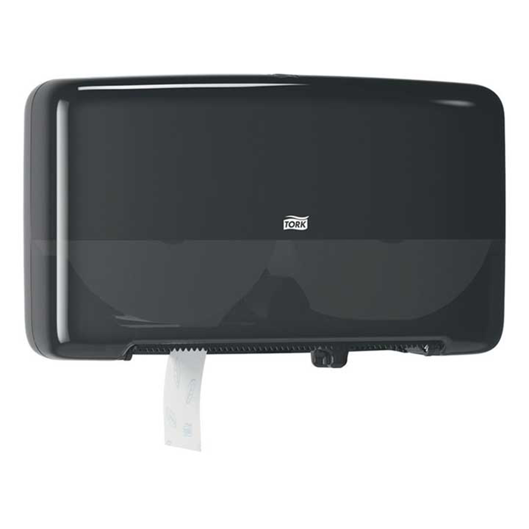 Tork Elevation Twin Mini Jumbo Bath Tissue Roll Dispenser — Space-Saving Dual-Roll Capacity, Black, Model# ESS5555290