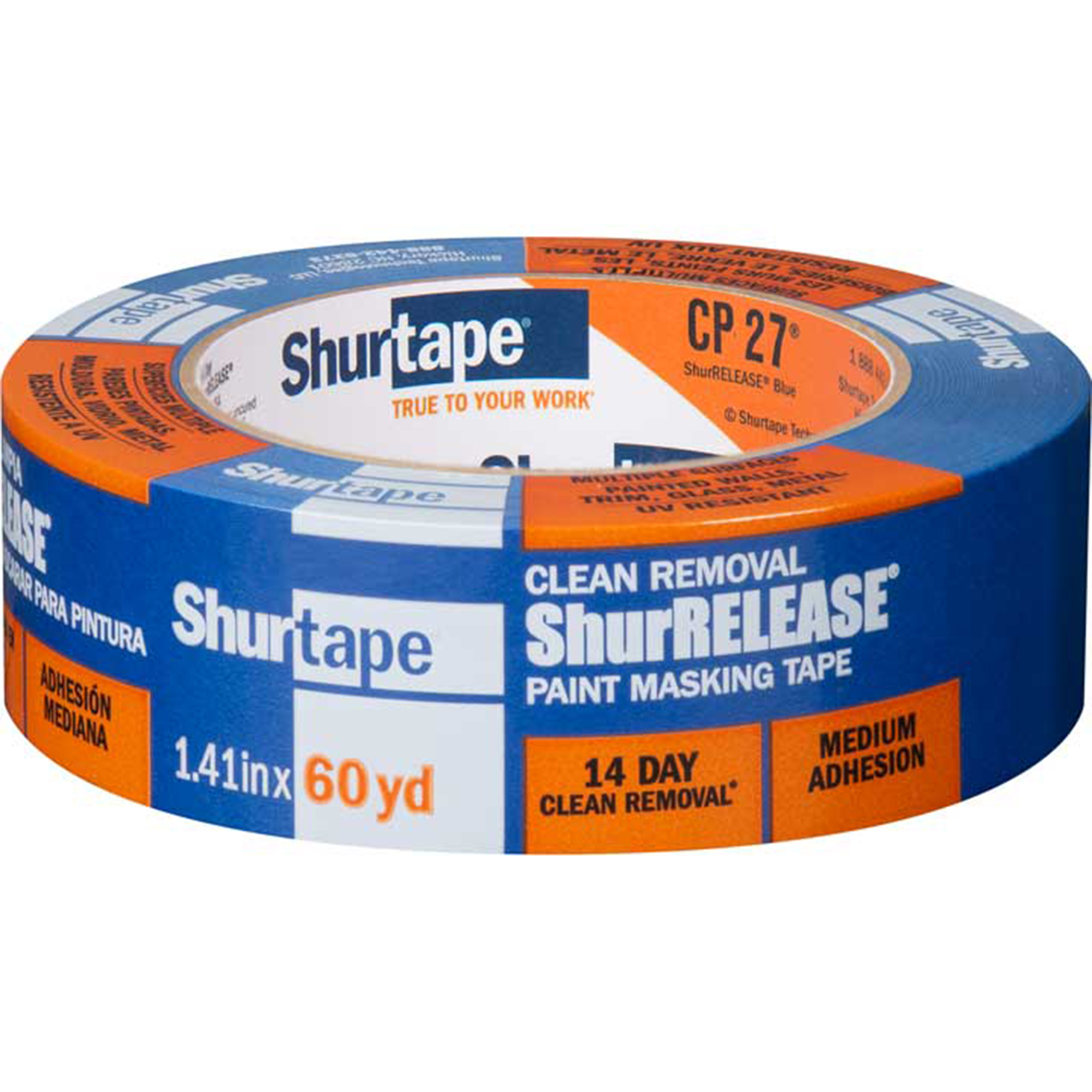 Shurtape CP 27 ShurRELEASE Blue Painter’s Tape — 36mm x 55m, Multi-Surface, 14-Day No Residue, UV-Resistant, Model# SHT202879