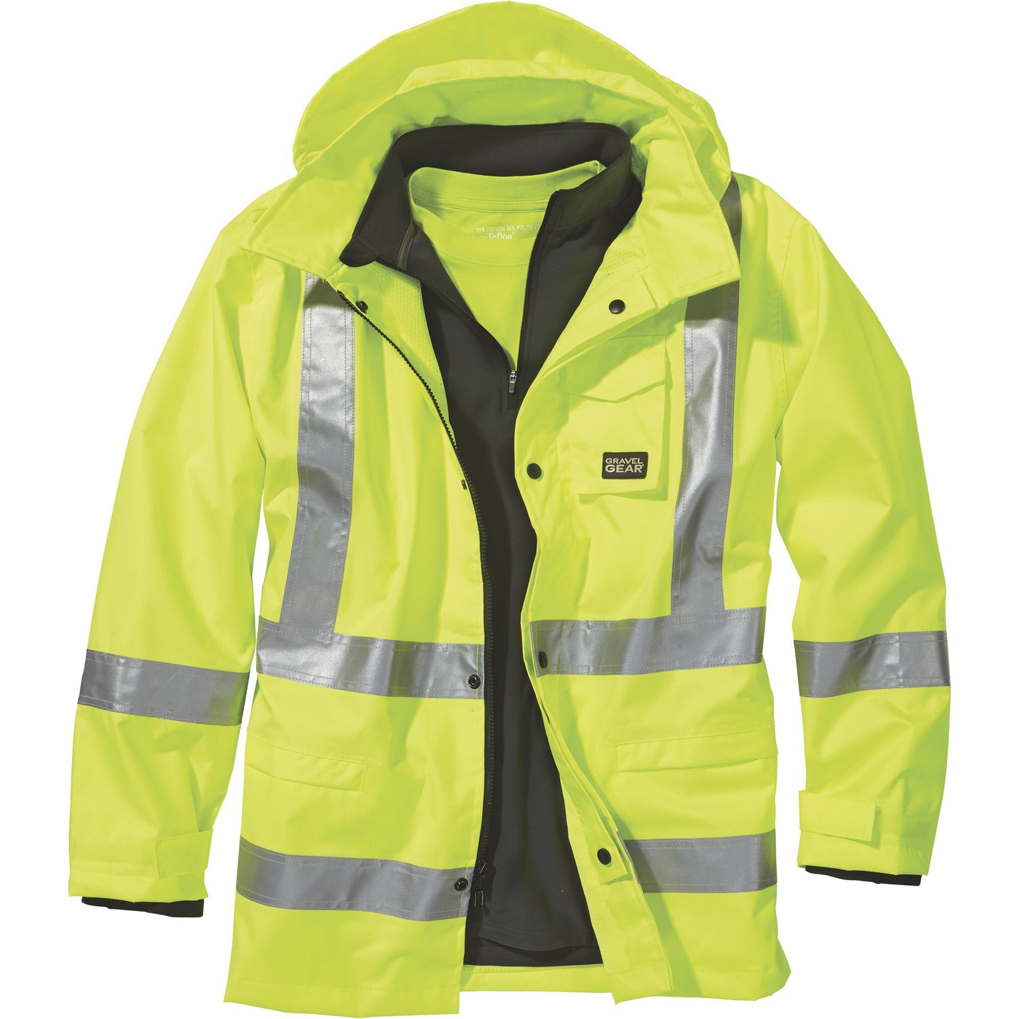 Gravel Gear HV Men's Class 3 High-Visibility Rain Jacket, 300 Denier Ripstop, Waterproof, Lime, 2XL
