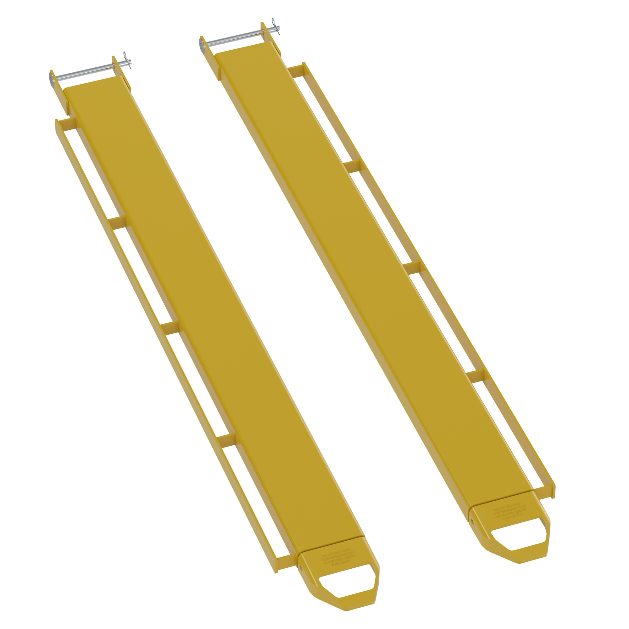 Vestil Steel Pin Style Fork Extensions — 6in. x 84in., 4000-Lb. Capacity, Load Rails, Yellow, Model# FE-6-84-P-LR