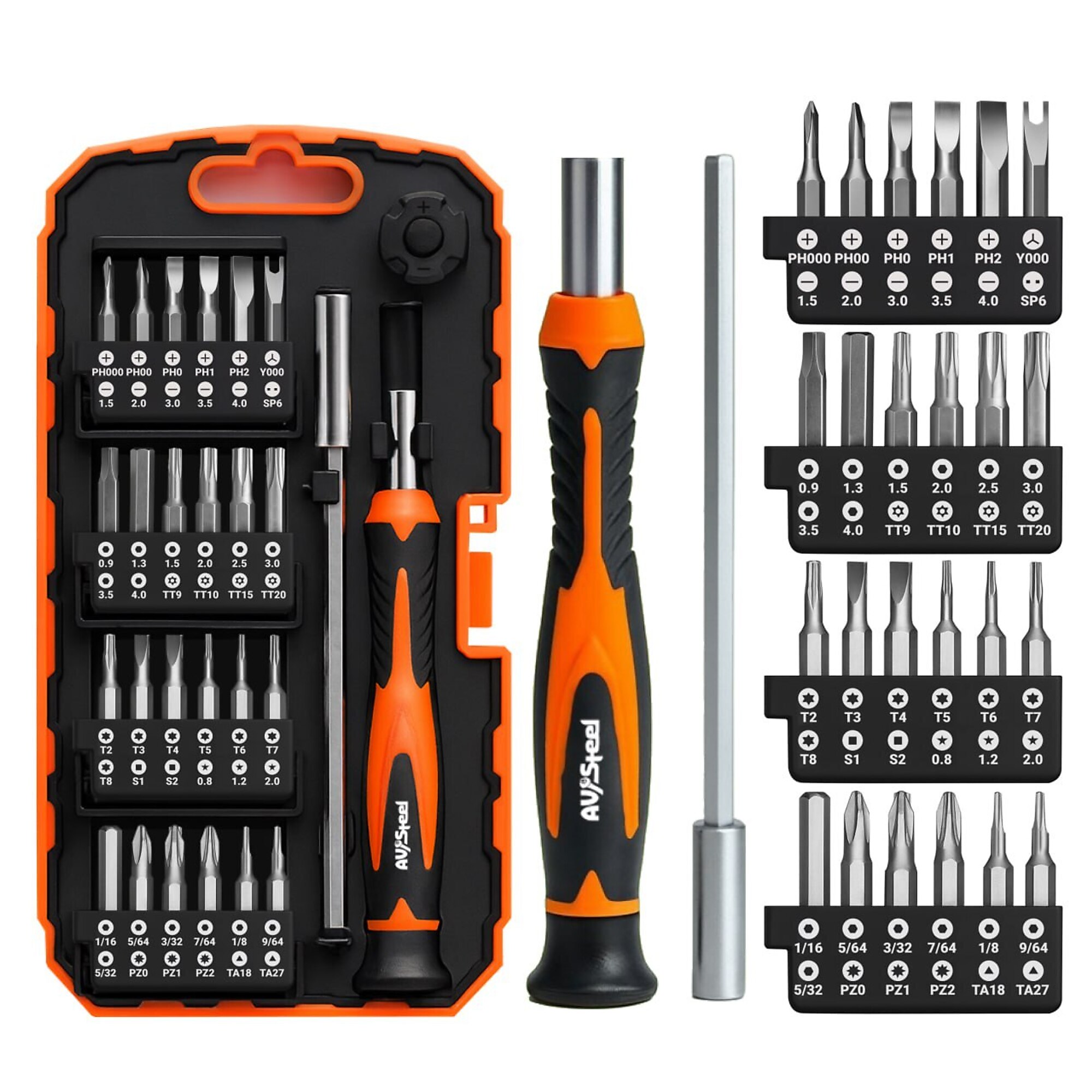 AV Steel Precision Screwdriver Set — 51-in-1, CRV 6150 Steel, Magnetic Tips, Portable Storage Case, Model# AV-130200